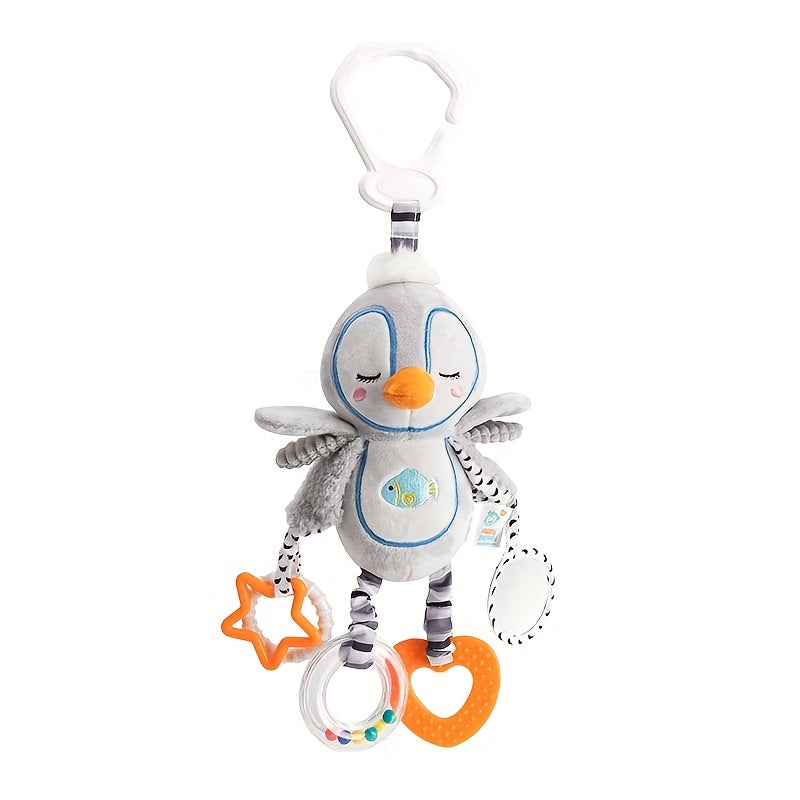 Baby Stroller & Bed Hanging Toys - Black & White Plush with Colorful Patterns, Soft Squeaky Teething Toys for 0-3 Years, Car Seat & Stroller Accessories, No Batteries Needed