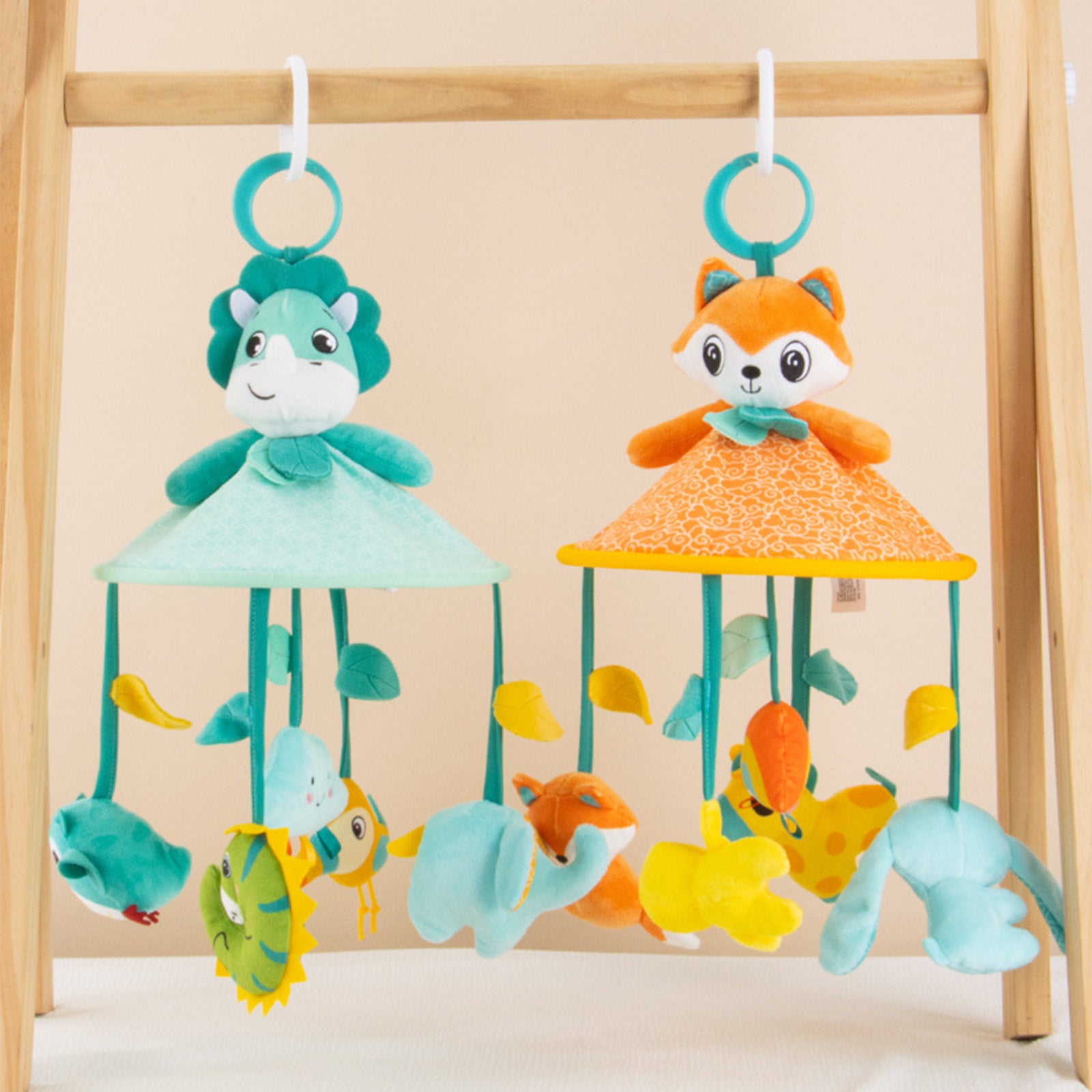 Colorful Animal Carousel Hanging Activity Toys with Teether & Rattle for Stroller and Car Seat, Suitable for and Up - Multiple Sensory Stimulators, Clip-On Design, Blue