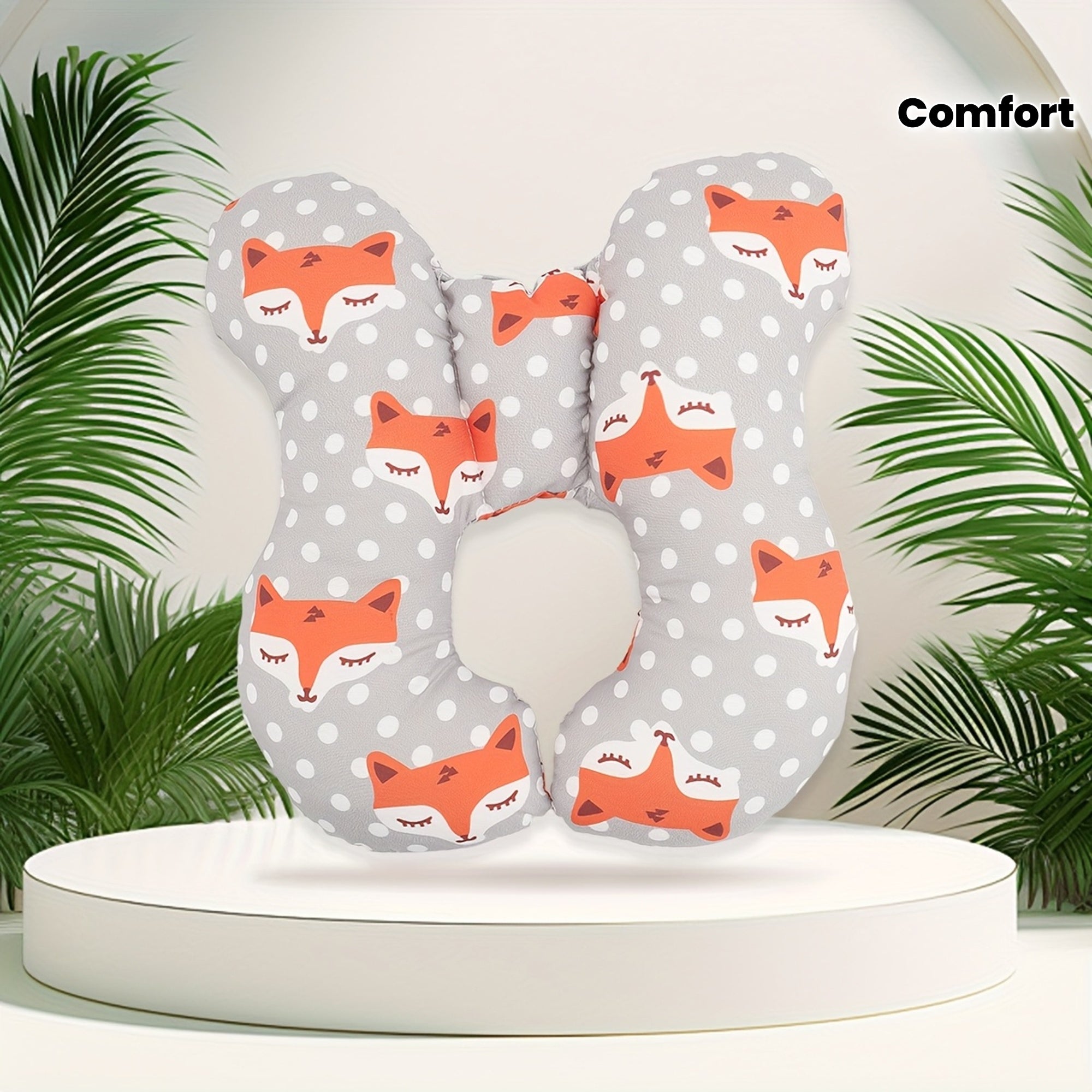 1pc Baby Stroller Headrest Durable Polyester 1pc Baby Stroller Headrest Cushion | Cute Animal Design, Safety Seat Support Pad for Comfort and Security, Orange & White Polka Dot Pattern, Perfect for Toddler Travel, Stroller Accessorie