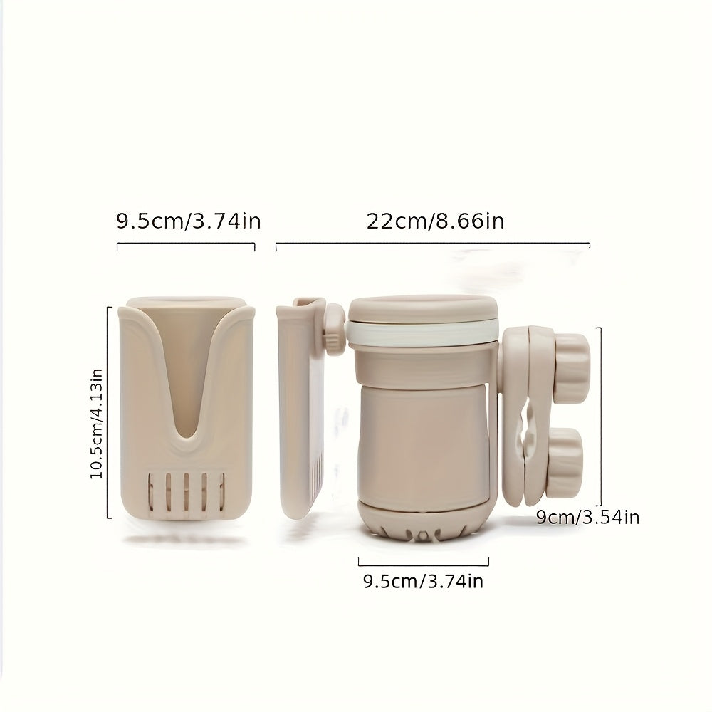 3-in-1 Stroller Cup & Bottle Holder with Phone Holder - Durable PP material, securely attached to the handlebars, perfect for parents travelling, Stroller Cup Holder, cream\u002Fblack