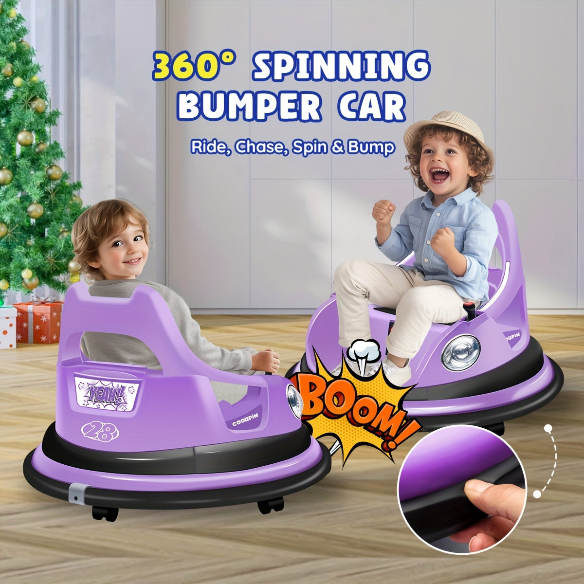 12V Kids Bumper Car, Toddlers Ride On Car With Remote Control, Electric Bumper Car With 360 Degree Spin, LED Lights, Music, 1.9MPH Max, 3-5 Years Old, Toy Gifts, Lavender, Blue, Red, Orange