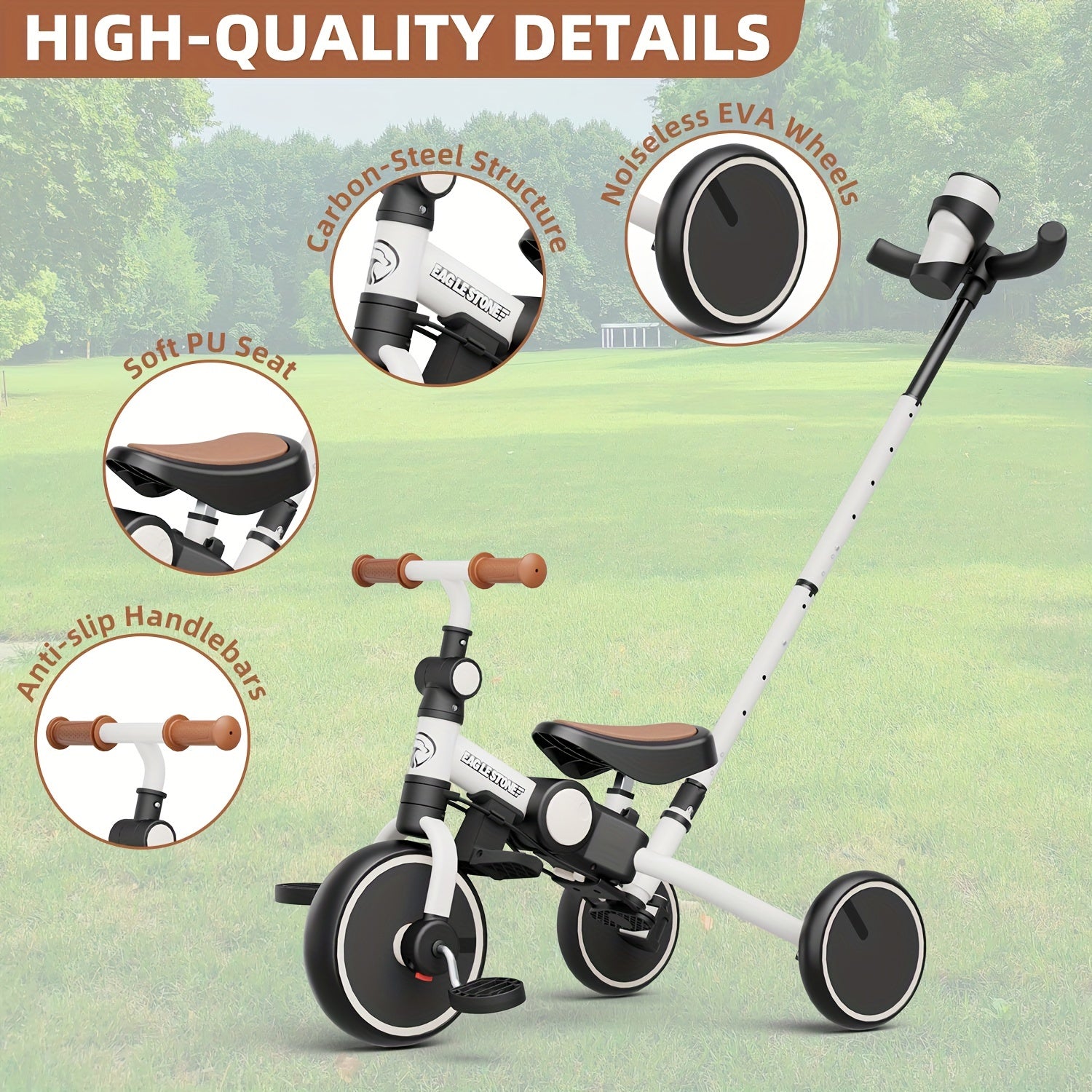 Eaglestone Toddler Tricycle, 5-in-1, Foldable Balance Bike With Push Handle, Cup Holder, Detachable Canopy, Adjustable Push Rod, For Boys And Girls, Birthday Gift