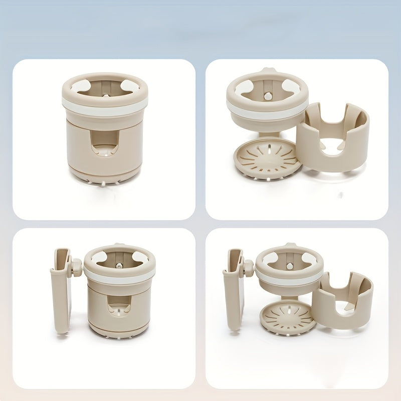 3-in-1 Stroller Cup & Bottle Holder with Phone Holder - Durable PP material, securely attached to the handlebars, perfect for parents travelling, Stroller Cup Holder, cream\u002Fblack