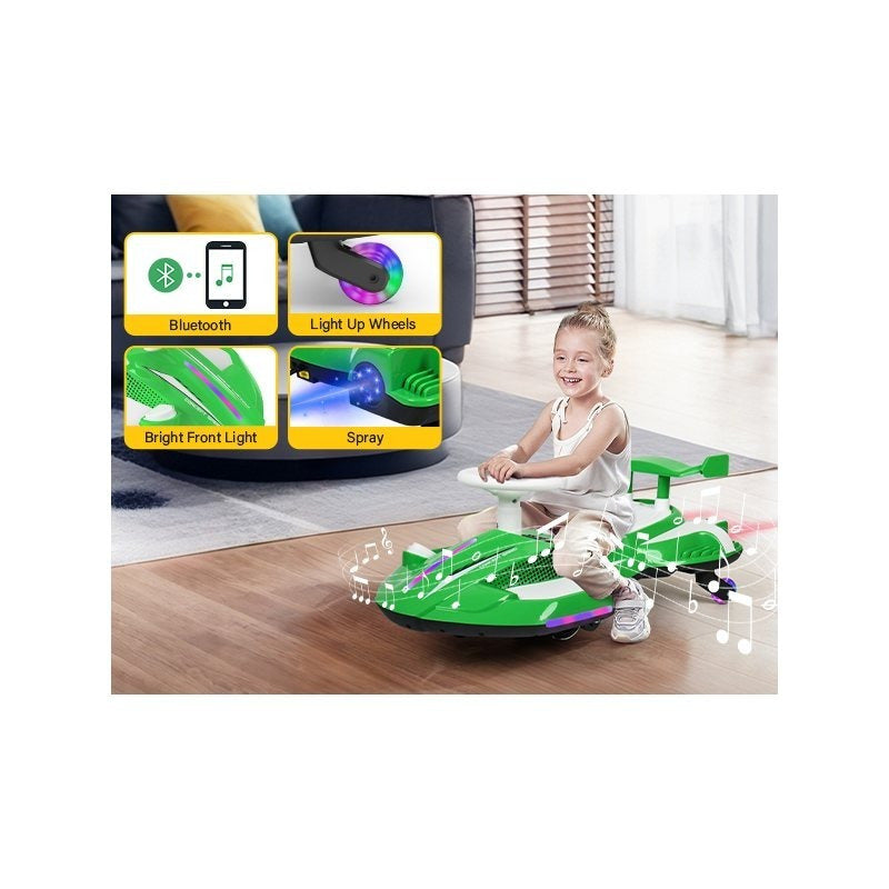 Riding twist car, children's electric twist car, 360° rotating swing car riding toy, with spray function, music suitable for 3 years old and above-lingkun