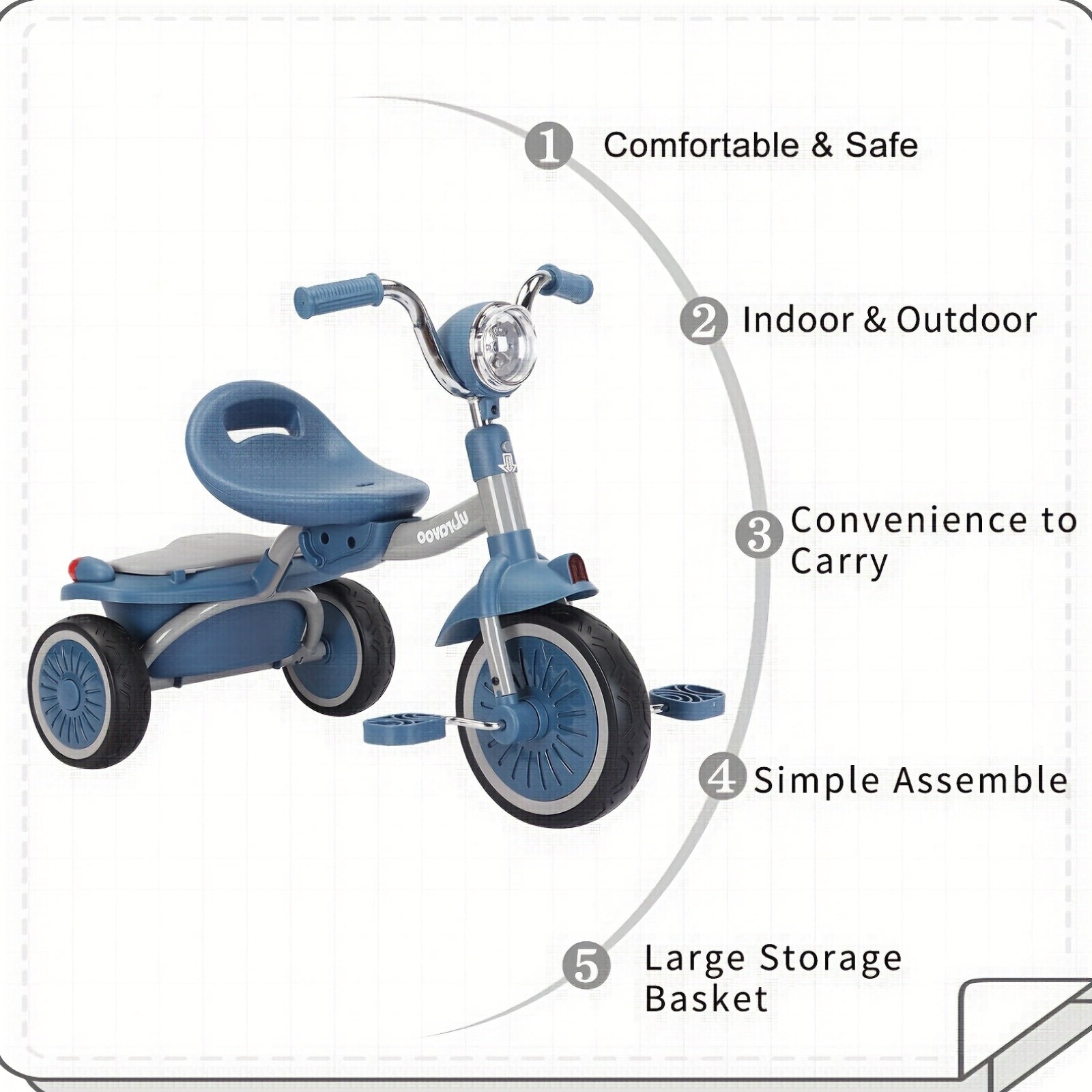 UBRAVOO Baby Tricycle, Foldable Toddler Trike with Pedals, Unique PU Wheels with Elasticity Shock-absorbing Effect, Cool Lights, Baby First Walker Trike for 1-5 Years Old Girls, Boys