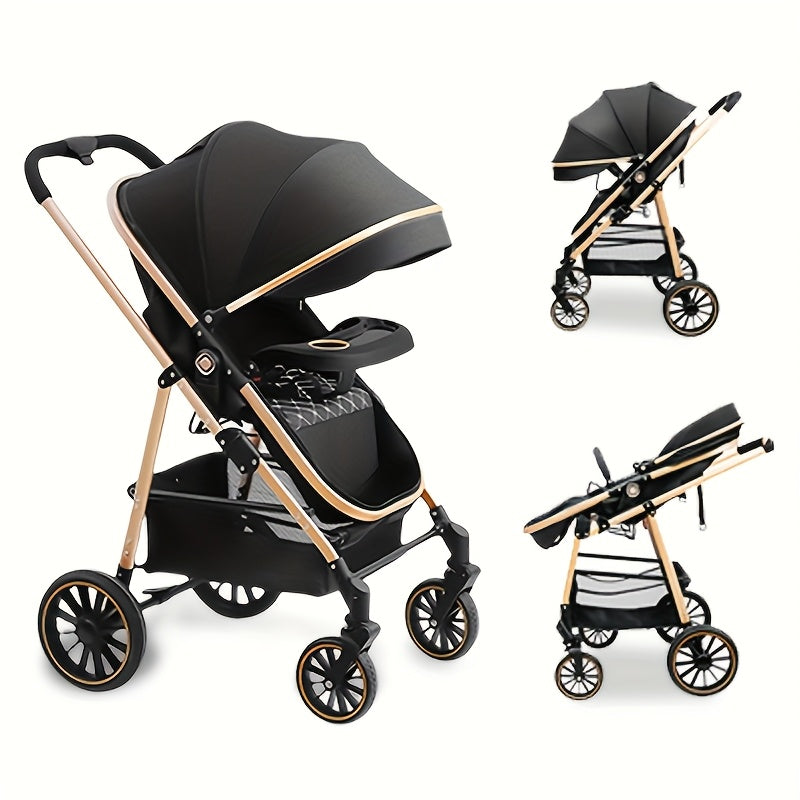 3-in-1 Travel Stroller - Lightweight, Quick Fold, One-Click Operation, Black Design, Non-Slip Wheels, Large Capacity Basket, Portable for Outgoing Parents, Durable Metal Frame, Compact Stroller