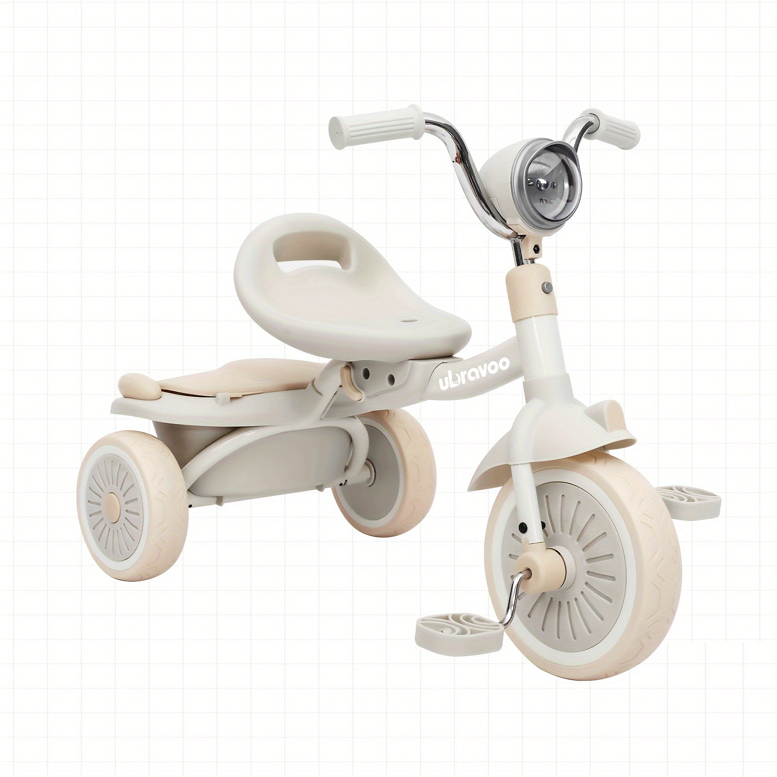 UBRAVOO Baby Tricycle, Foldable Toddler Trike with Pedals, Unique PU Wheels with Elasticity Shock-absorbing Effect, Cool Lights, Baby First Walker Trike for 1-5 Years Old Girls, Boys