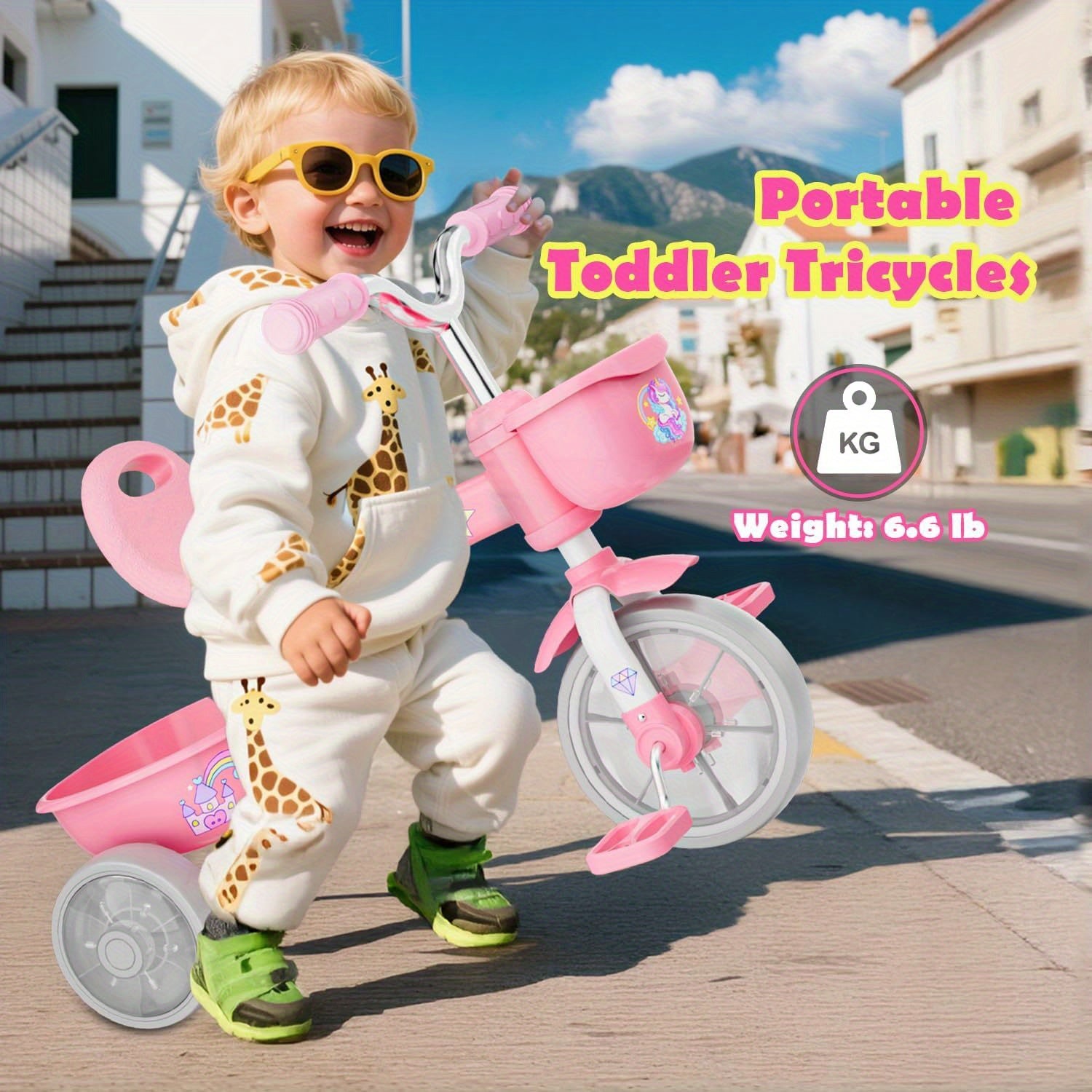 Tricycle for Toddlers 1-3 3-5 Year Olds, Unicorn Toddler Bike Baby Balance Bike with Colorful Lighting Wheels & Large Basket, Birthday Gift and Toy for 1 2 3 4 5 Year Olds Boys and Girls