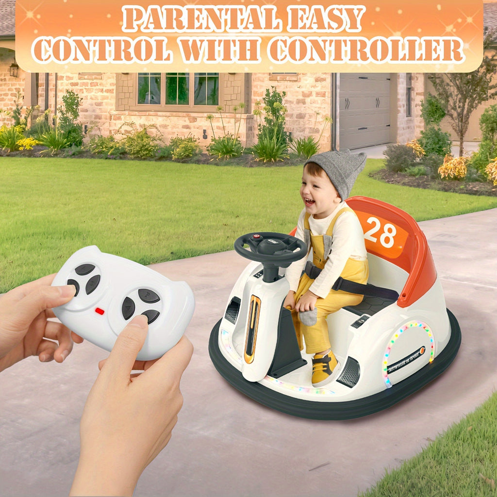 12V Electric Ride On Bumper Car for Kids & Toddlers 1.5, Baby Bumping Toy W\u002FRemote Control & 360 Degree Spin, Unique Steering Wheel Design And Seat Belt Protection, Birthday Gift