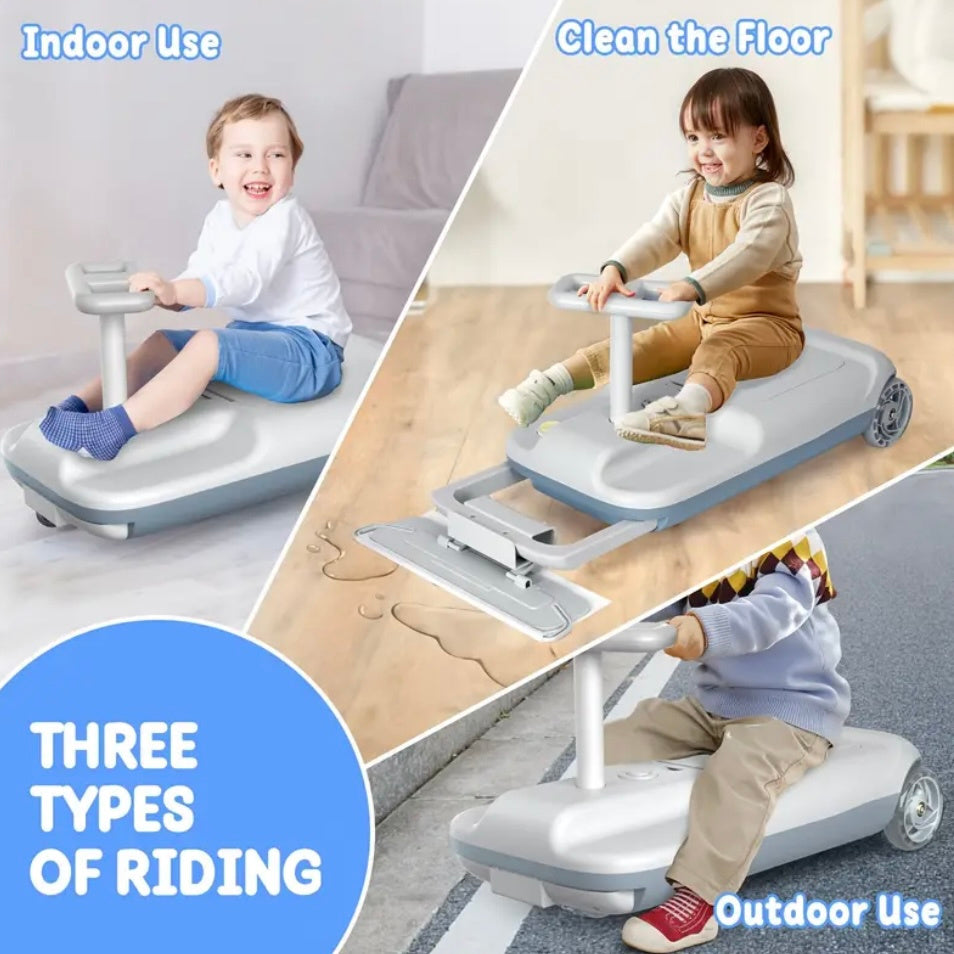 Portable Go Kart, Variable Speed For Kids, 5 Speeds Available, Cleaning Go Kart For 3+ Year Old (Includes Mop), Kids' Wiggle Car With Large Storage Gift For Mother'S Day