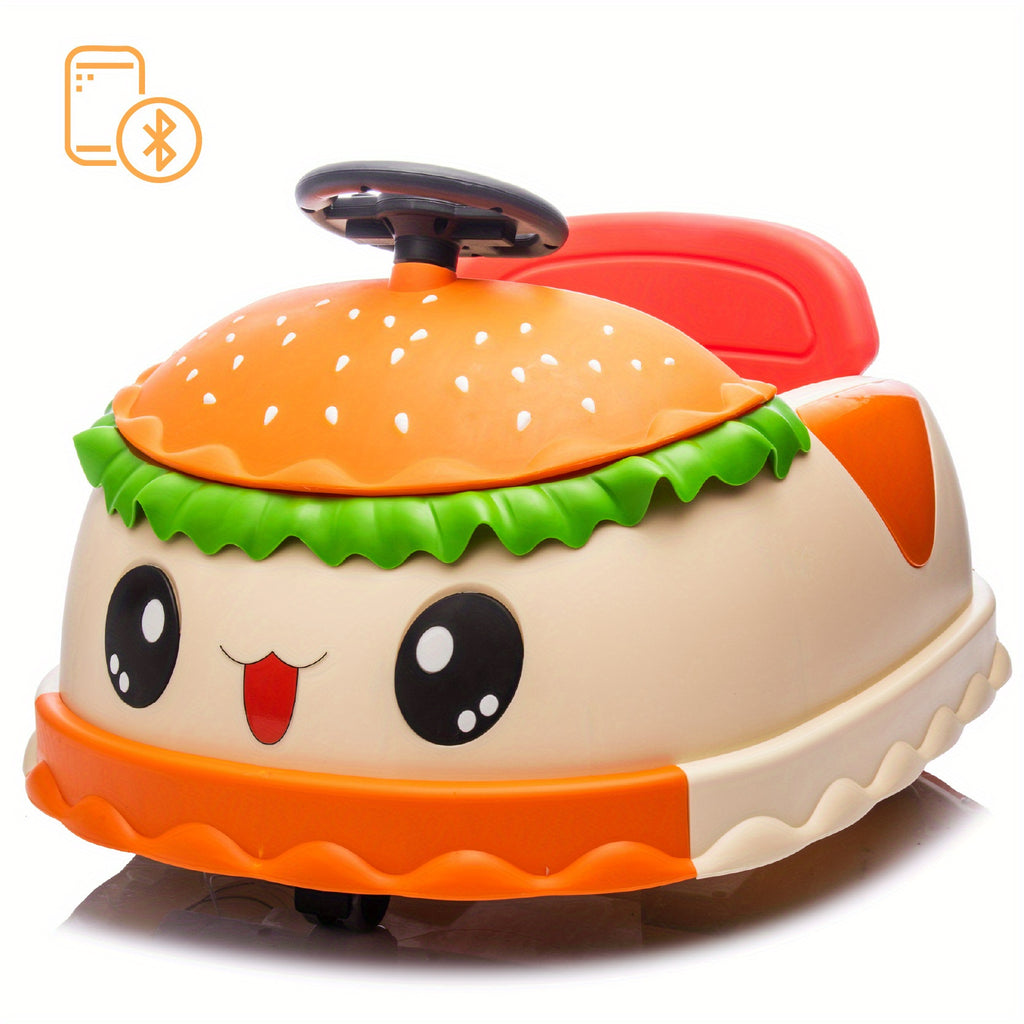 12V Kids Ride On Electric Bumper Car W\u002FParents Control, Cute&Realistic Hamburger Design, 360 Degree Rotation, Storing Space, wireless, Music, USB, Silent wheel, LED Lights, Power Display, Anti-rollover for 2-5
