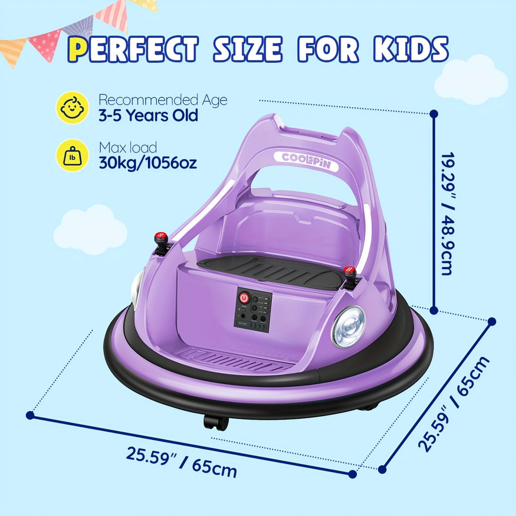 12V Kids Bumper Car, Toddlers Ride On Car With Remote Control, Electric Bumper Car With 360 Degree Spin, LED Lights, Music, 1.9MPH Max, 3-5 Years Old, Toy Gifts, Lavender, Blue, Red, Orange