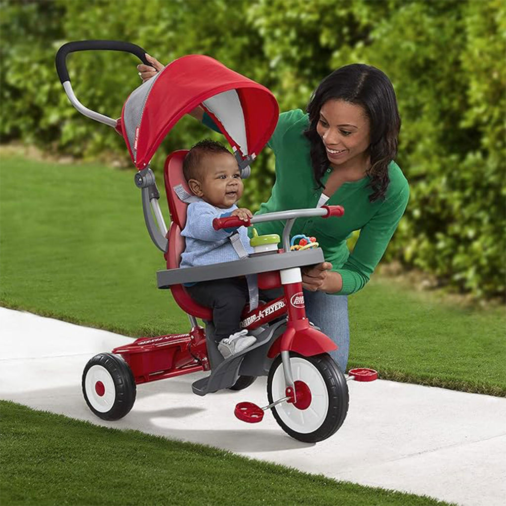 Radio Flyer Stroller Tricycle, EZ Fold 4-in-1 Stroll 'N Trike for Infant & Toddler, Red