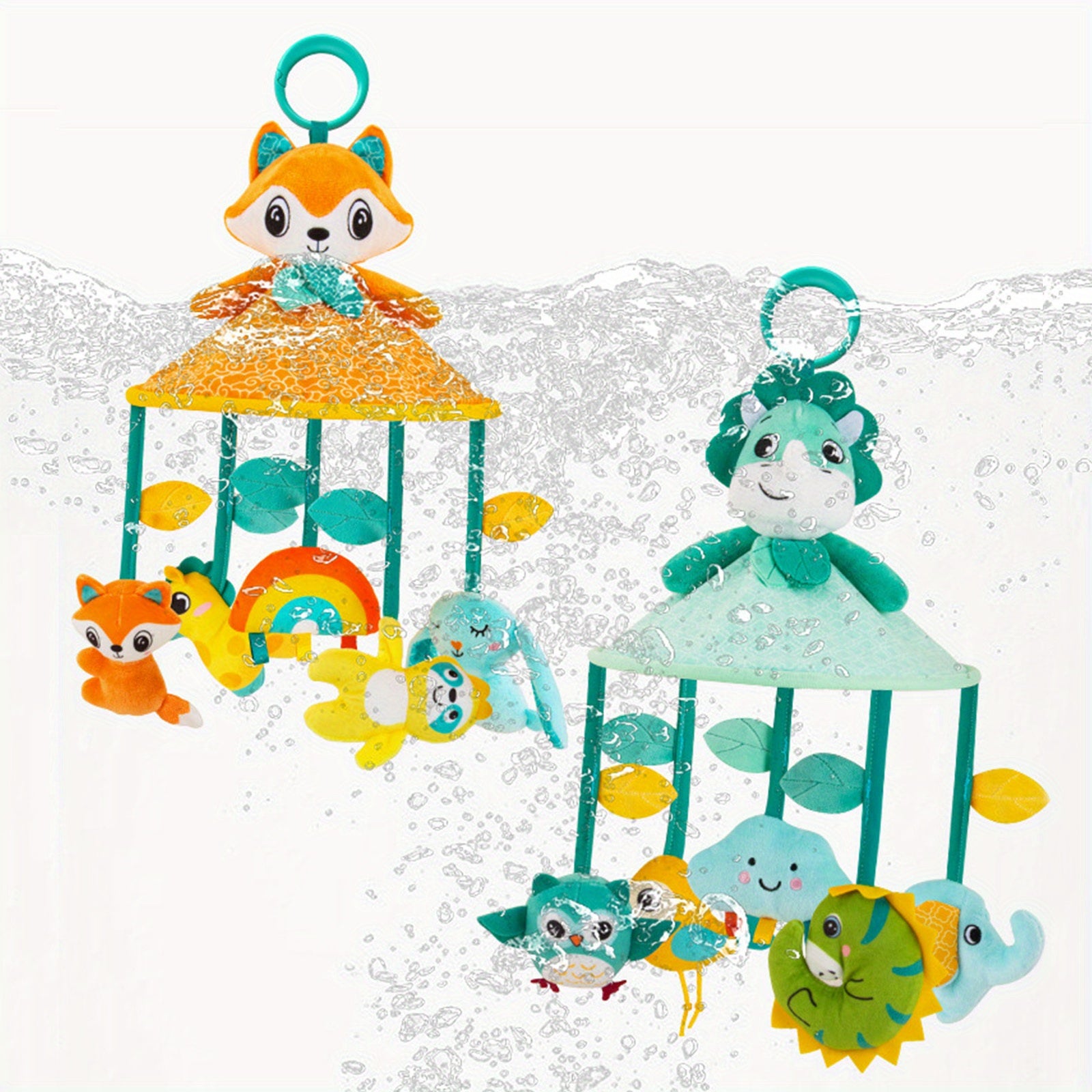 Colorful Animal Carousel Hanging Activity Toys with Teether & Rattle for Stroller and Car Seat, Suitable for and Up - Multiple Sensory Stimulators, Clip-On Design, Blue