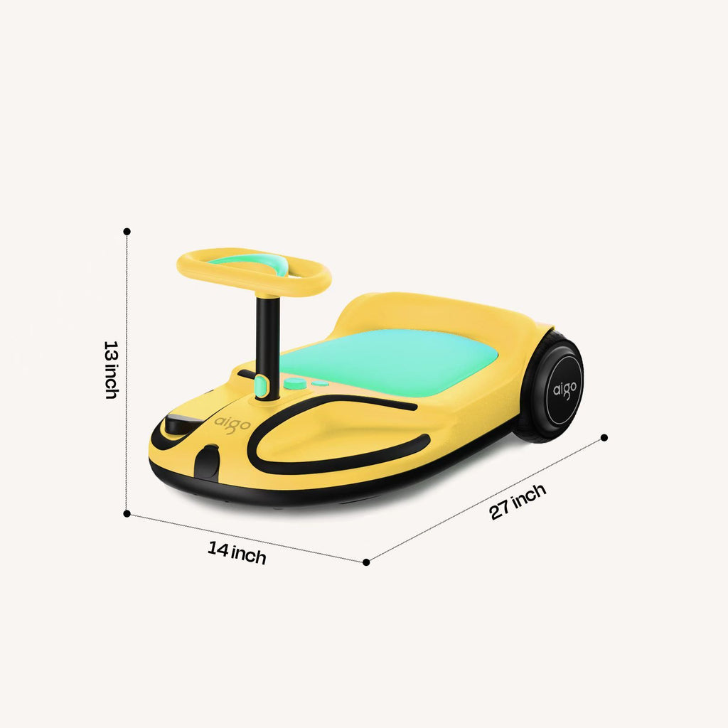 aigo HappyRoll E7 Joyride Electric children's go-kart, features a powerful built-in wireless speaker,Max power 100w, 5Mph, Range at Max Speed 5 Miles, Multifunction Steering Wheel,Ambient & Tail Lights,Ages 3 and up,Load capacity 110 lbs