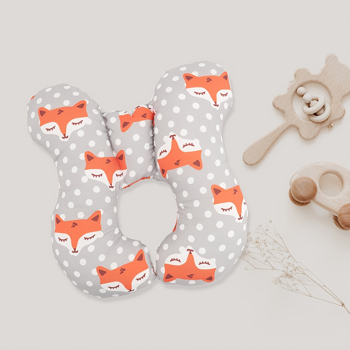 1pc Baby Stroller Headrest Durable Polyester 1pc Baby Stroller Headrest Cushion | Cute Animal Design, Safety Seat Support Pad for Comfort and Security, Orange & White Polka Dot Pattern, Perfect for Toddler Travel, Stroller Accessorie