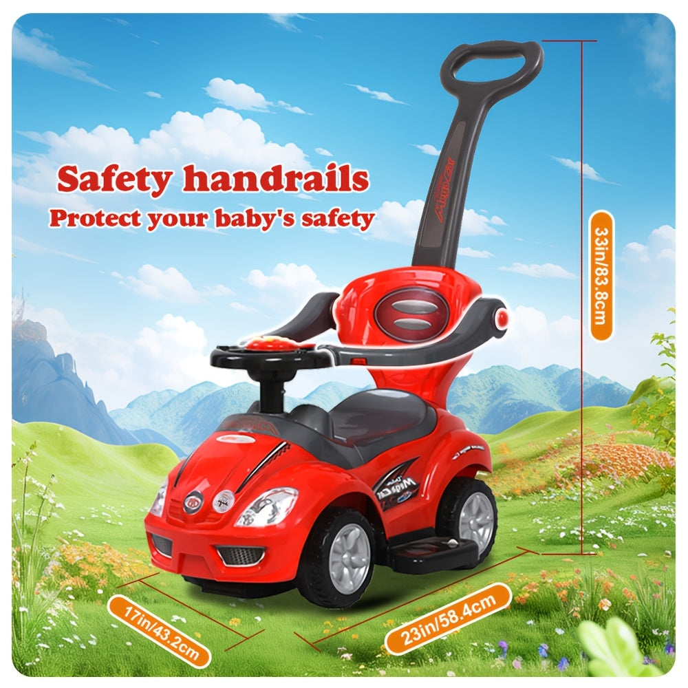 3-in-1 Youngsters Playset: Pink Push, Ride & Walker Car with Guardrail, Music & Under Seat Storage - Safe & Fun for Indoor\u002FOutdoor Play, Ages 18-36 Months, Youngsters Toys