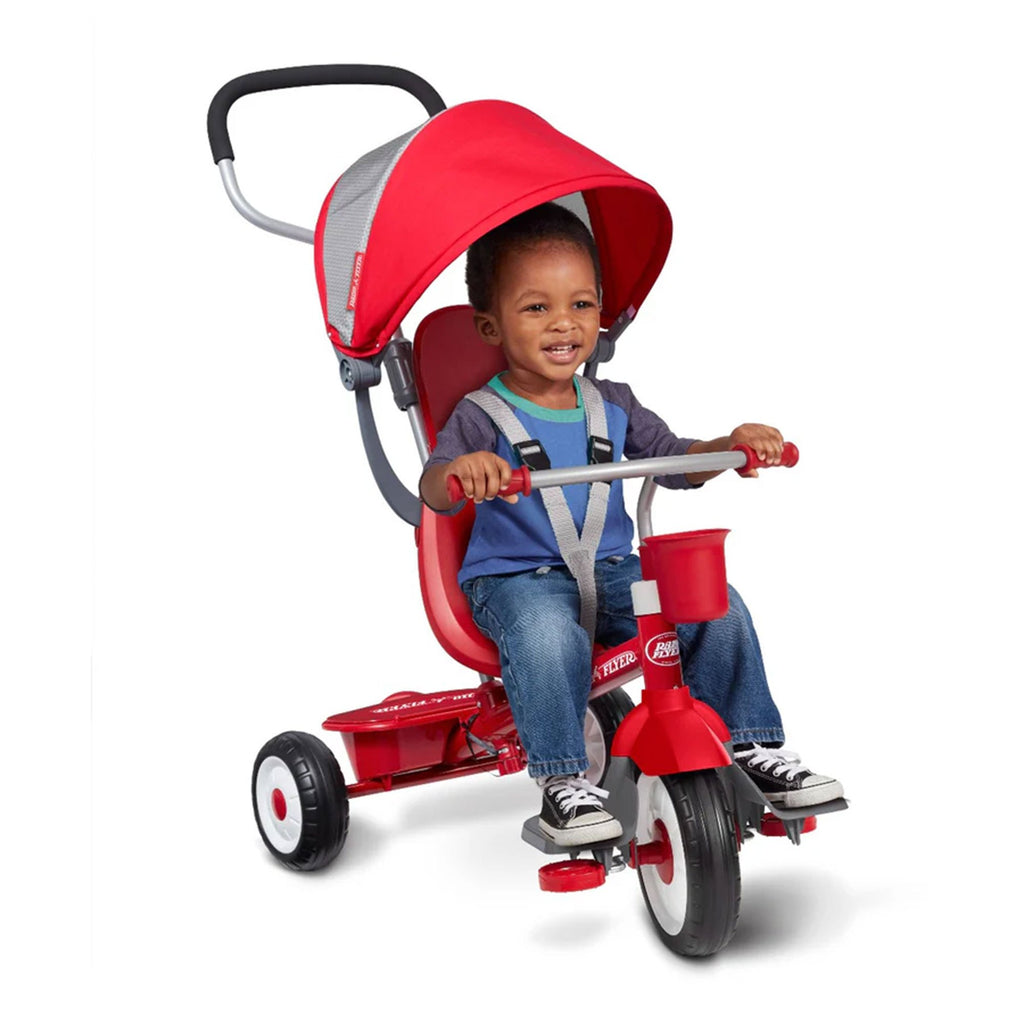 Radio Flyer Stroller Tricycle, EZ Fold 4-in-1 Stroll 'N Trike for Infant & Toddler, Red