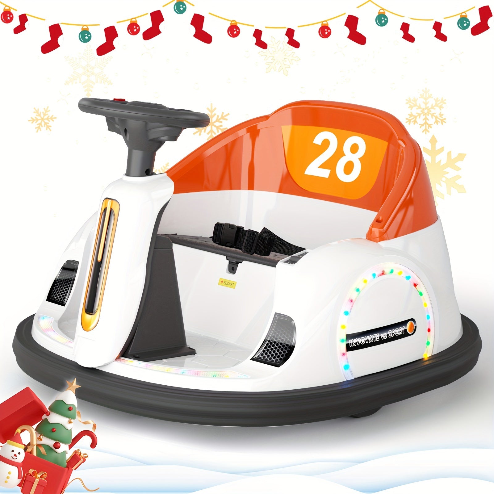 12V Electric Ride On Bumper Car for Kids & Toddlers 1.5, Baby Bumping Toy W\u002FRemote Control & 360 Degree Spin, Unique Steering Wheel Design And Seat Belt Protection, Birthday Gift