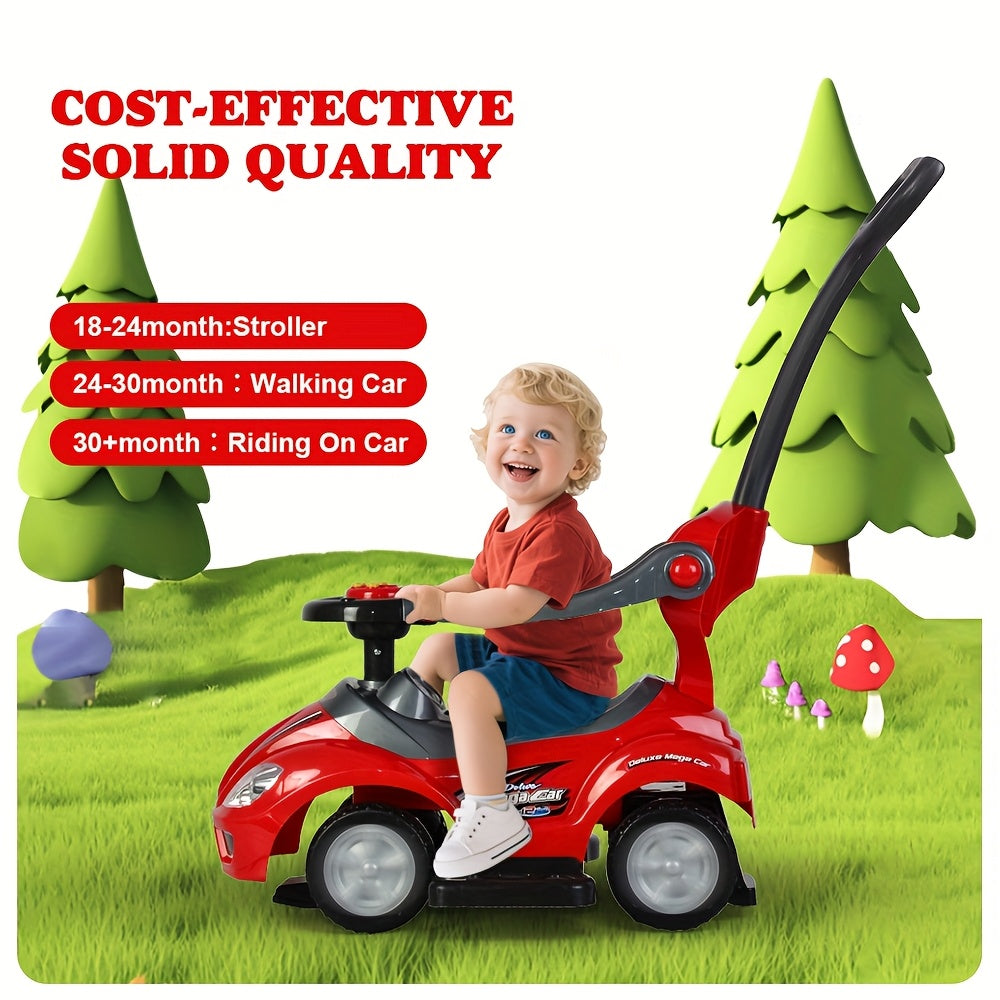 3-in-1 Youngsters Playset: Pink Push, Ride & Walker Car with Guardrail, Music & Under Seat Storage - Safe & Fun for Indoor\u002FOutdoor Play, Ages 18-36 Months, Youngsters Toys