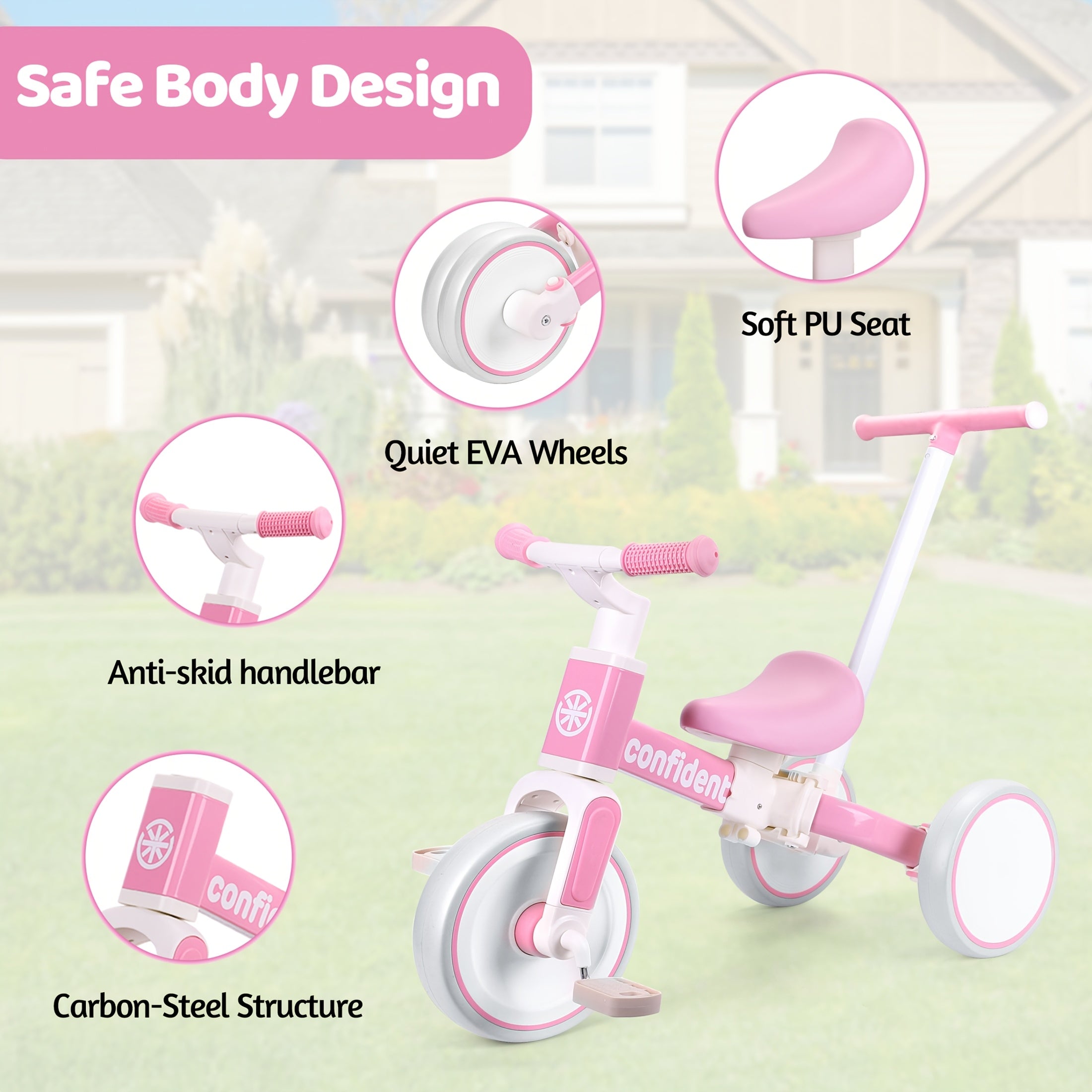 Baby Balance Bike for Kids 1-3 Years Old - 5-in-1 Adjustable Toddler Trike with Parent Steering Handle, Detachable Foot Pedals & Comfort Cushion - Convertible to Stroller, Scooter, Bike - Christmas Birthday Gift for Boys Girls, Tricycle for Toddlers