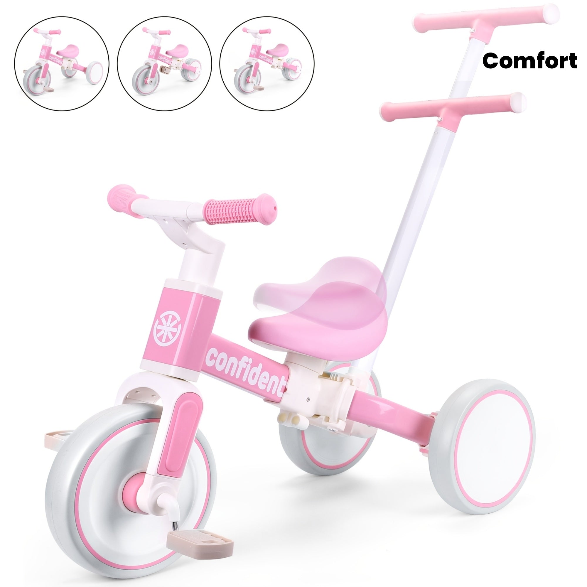 Baby Balance Bike for Kids 1-3 Years Old - 5-in-1 Adjustable Toddler Trike with Parent Steering Handle, Detachable Foot Pedals & Comfort Cushion - Convertible to Stroller, Scooter, Bike - Christmas Birthday Gift for Boys Girls, Tricycle for Toddlers