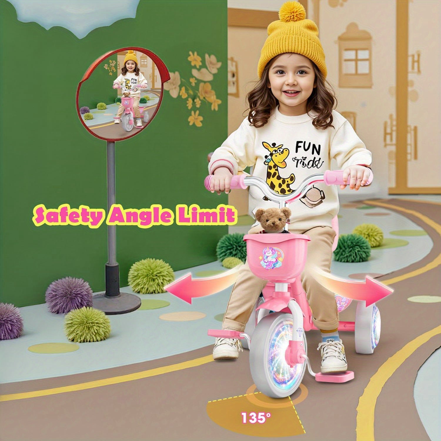 Tricycle for Toddlers 1-3 3-5 Year Olds, Unicorn Toddler Bike Baby Balance Bike with Colorful Lighting Wheels & Large Basket, Birthday Gift and Toy for 1 2 3 4 5 Year Olds Boys and Girls