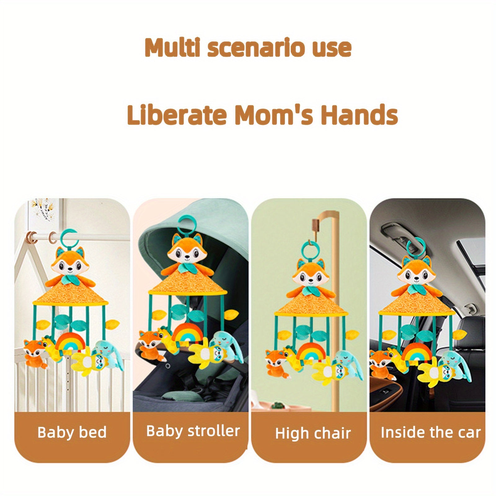 Colorful Animal Carousel Hanging Activity Toys with Teether & Rattle for Stroller and Car Seat, Suitable for and Up - Multiple Sensory Stimulators, Clip-On Design, Blue