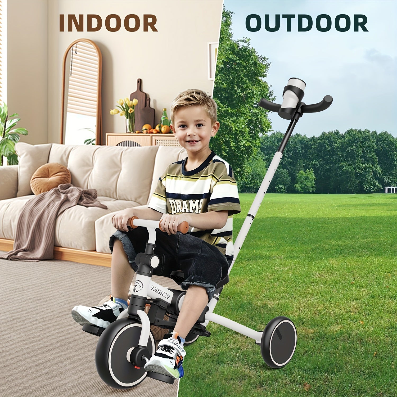 Eaglestone Toddler Tricycle, 5-in-1, Foldable Balance Bike With Push Handle, Cup Holder, Detachable Canopy, Adjustable Push Rod, For Boys And Girls, Birthday Gift