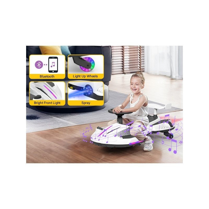 Riding twist car, children's electric twist car, 360° rotating swing car riding toy, with spray function, music suitable for 3 years old and above-lingkun