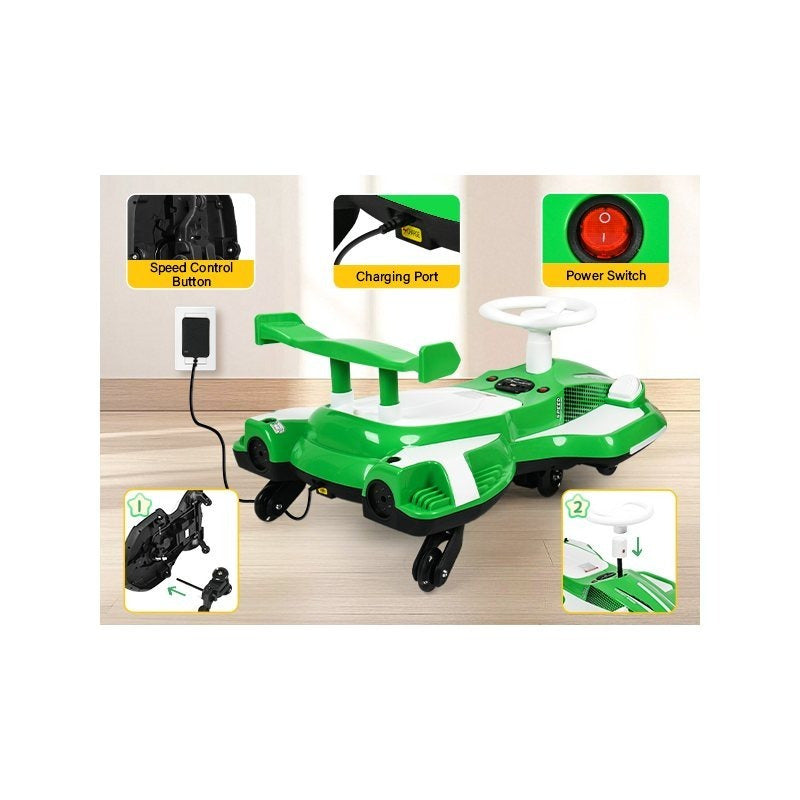 Riding twist car, children's electric twist car, 360° rotating swing car riding toy, with spray function, music suitable for 3 years old and above-lingkun