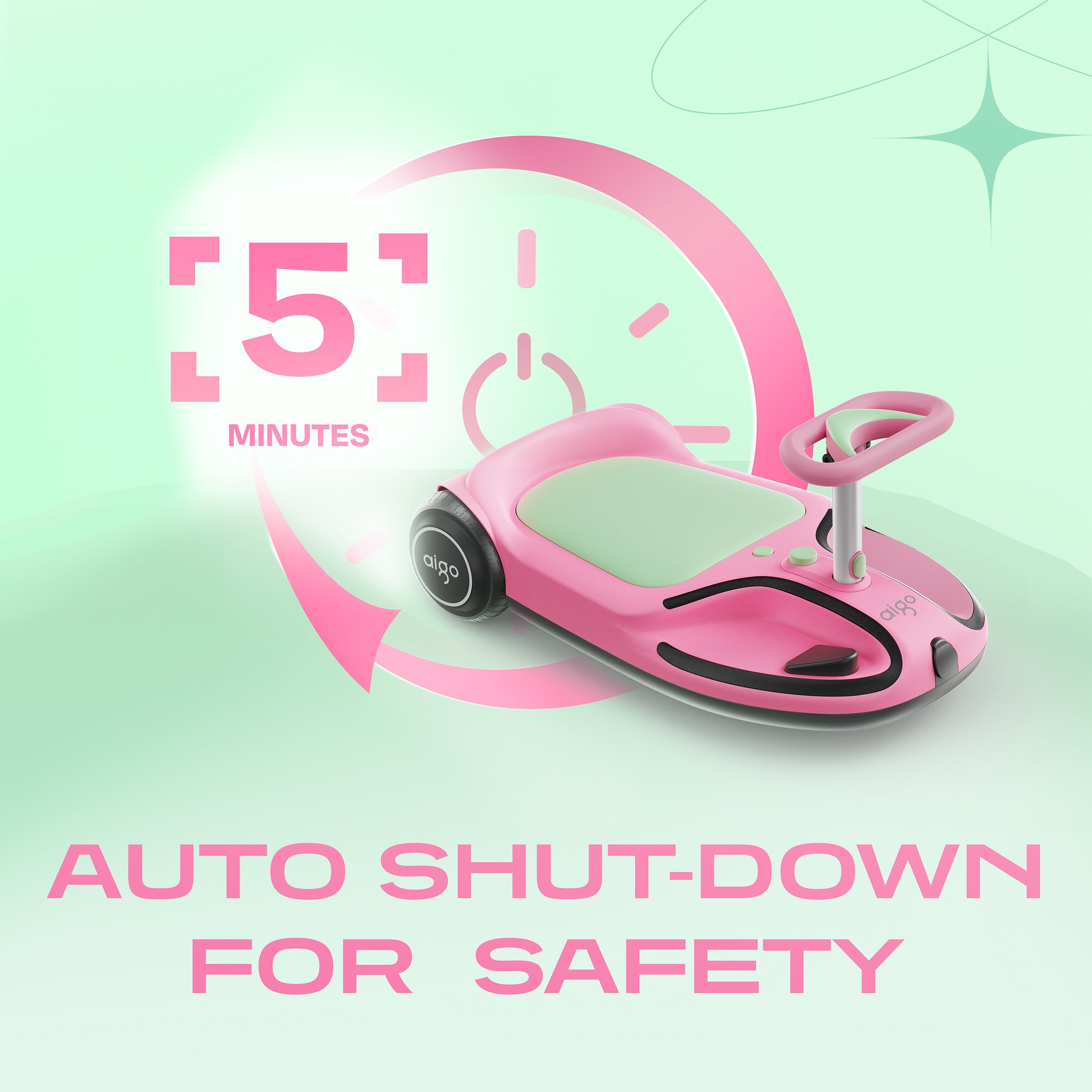 aigo HappyRoll E7 Joyride Electric children's go-kart, features a powerful built-in wireless speaker,Max power 100w, 5Mph, Range at Max Speed 5 Miles, Multifunction Steering Wheel,Ambient & Tail Lights,Ages 3 and up,Load capacity 110 lbs