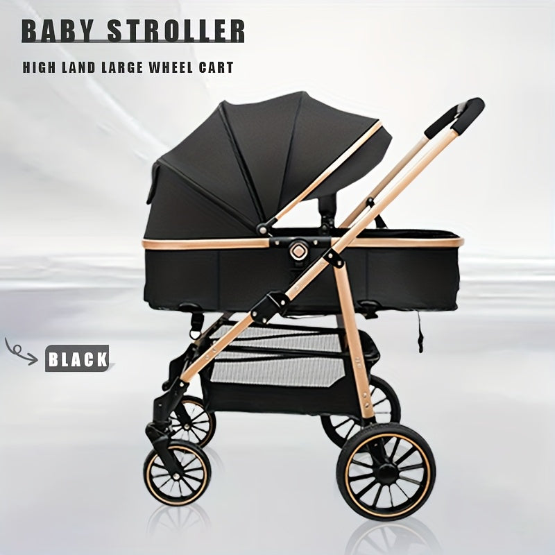 3-in-1 Travel Stroller - Lightweight, Quick Fold, One-Click Operation, Black Design, Non-Slip Wheels, Large Capacity Basket, Portable for Outgoing Parents, Durable Metal Frame, Compact Stroller