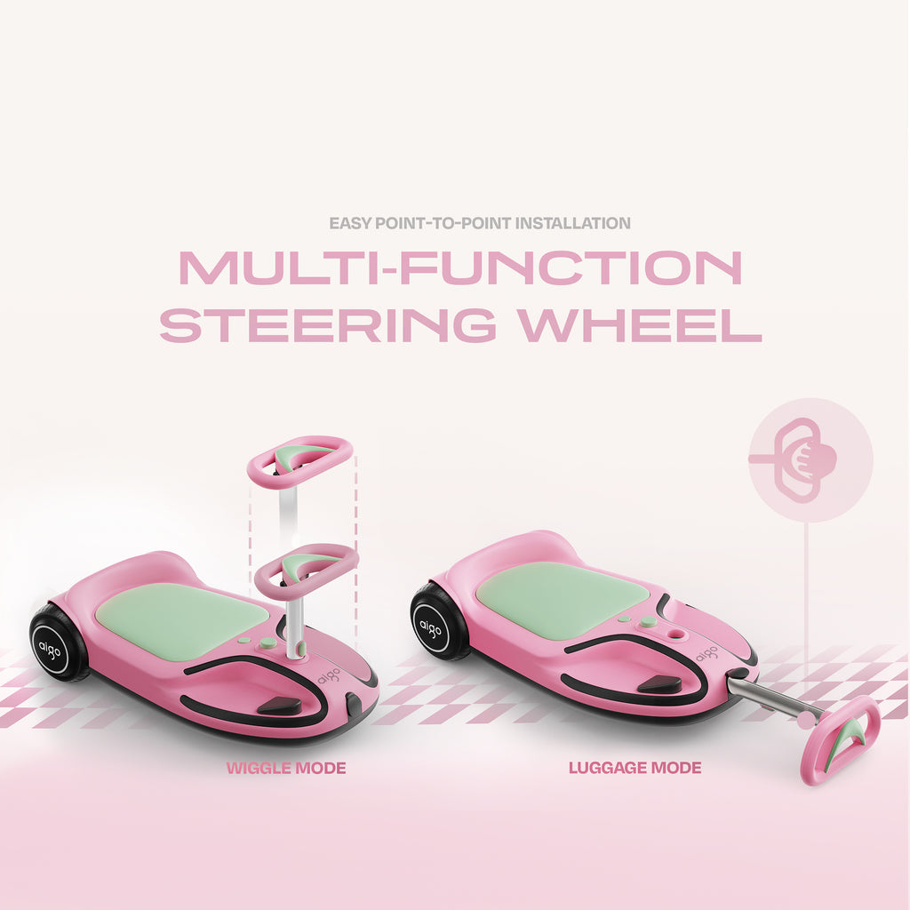 aigo HappyRoll E7 Joyride Electric children's go-kart, features a powerful built-in wireless speaker,Max power 100w, 5Mph, Range at Max Speed 5 Miles, Multifunction Steering Wheel,Ambient & Tail Lights,Ages 3 and up,Load capacity 110 lbs