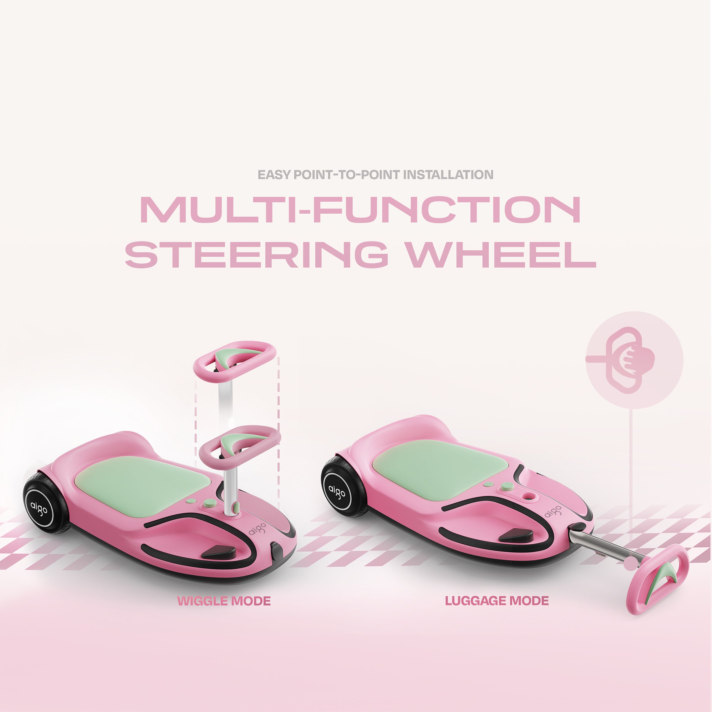 aigo HappyRoll E7 Joyride Electric children's go-kart, features a powerful built-in wireless speaker,Max power 100w, 5Mph, Range at Max Speed 5 Miles, Multifunction Steering Wheel,Ambient & Tail Lights,Ages 3 and up,Load capacity 110 lbs