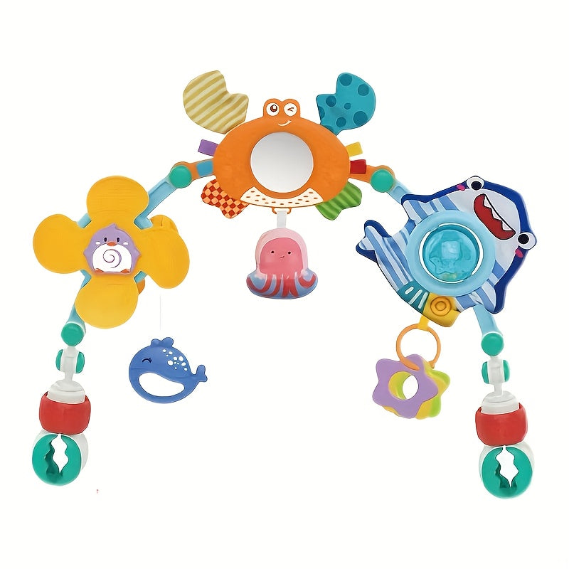 Multifunctional Baby Stroller Pendant Toy with Rotating Bells, Colorful Flowers & Bees - Interactive Sensory Hanging Toy for Car Seat, Bed, Stroller - Soothing Blue\u002FYellow Baby Hanging Toy for Infants & Toddlers
