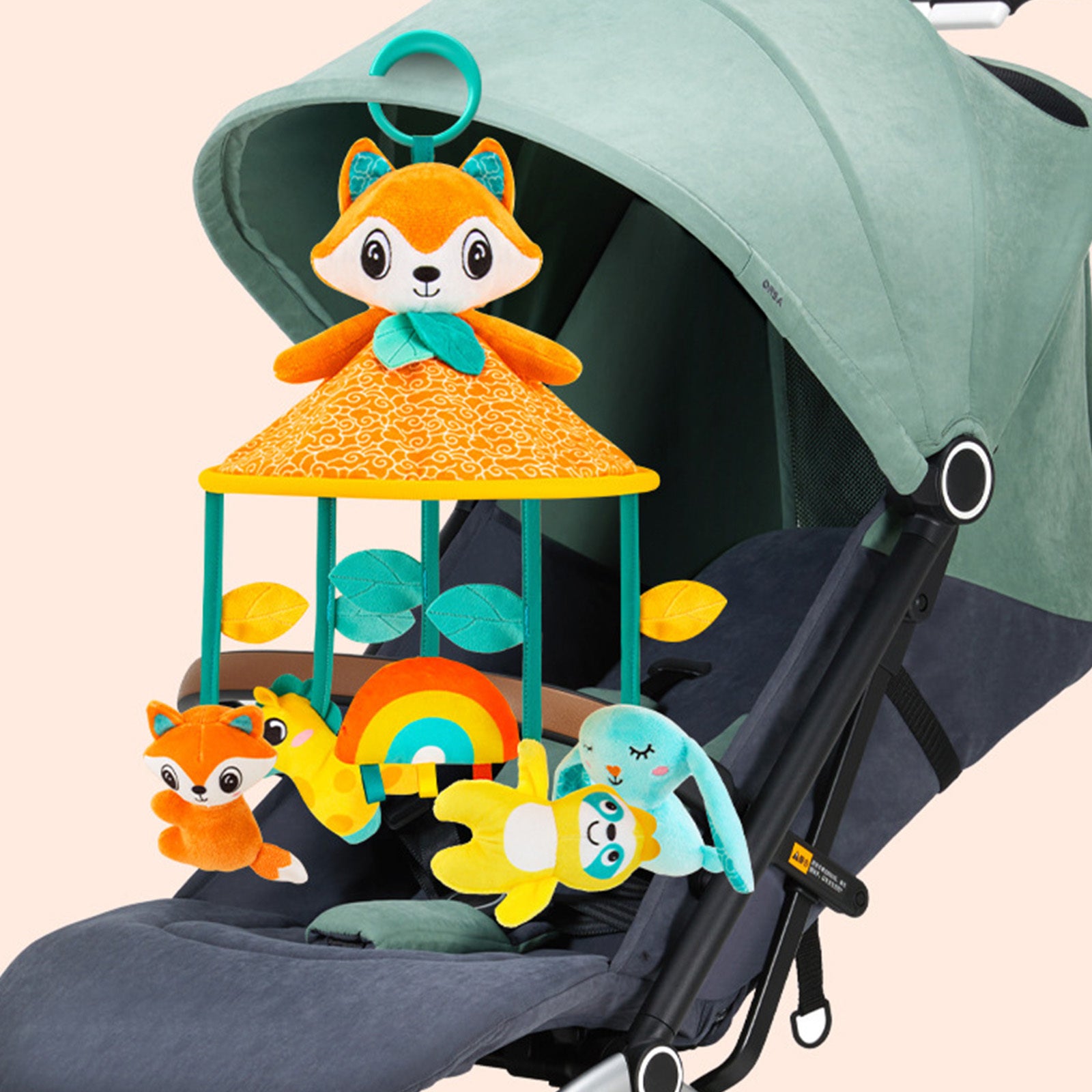 Colorful Animal Carousel Hanging Activity Toys with Teether & Rattle for Stroller and Car Seat, Suitable for and Up - Multiple Sensory Stimulators, Clip-On Design, Blue