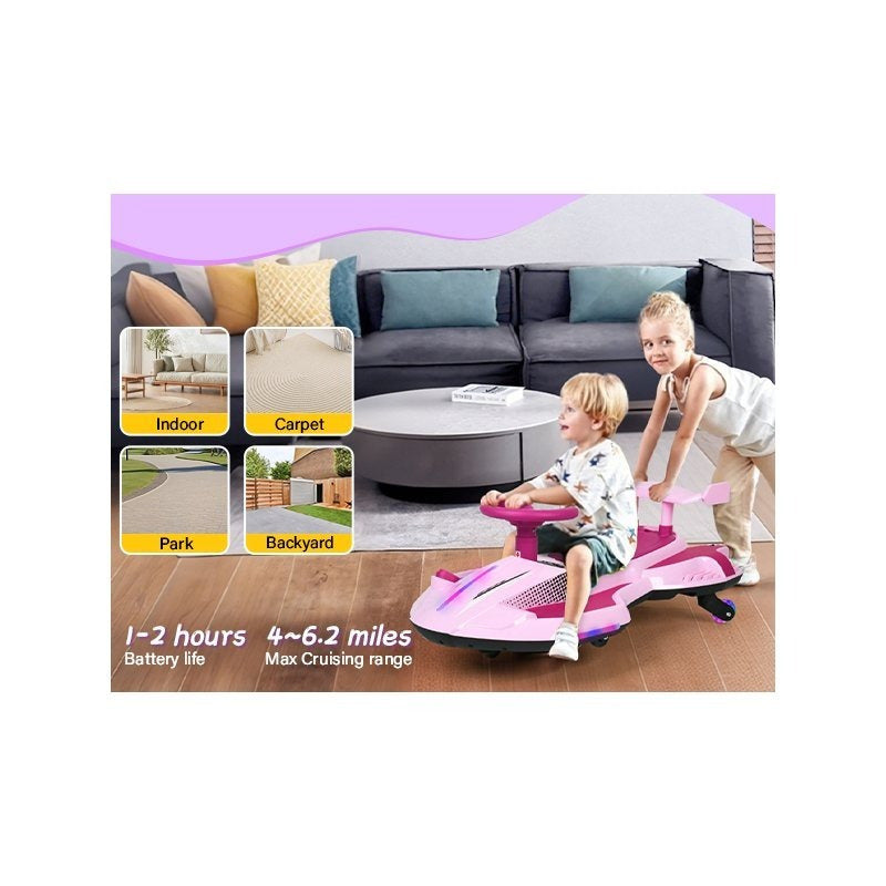 Riding twist car, children's electric twist car, 360° rotating swing car riding toy, with spray function, music suitable for 3 years old and above-lingkun