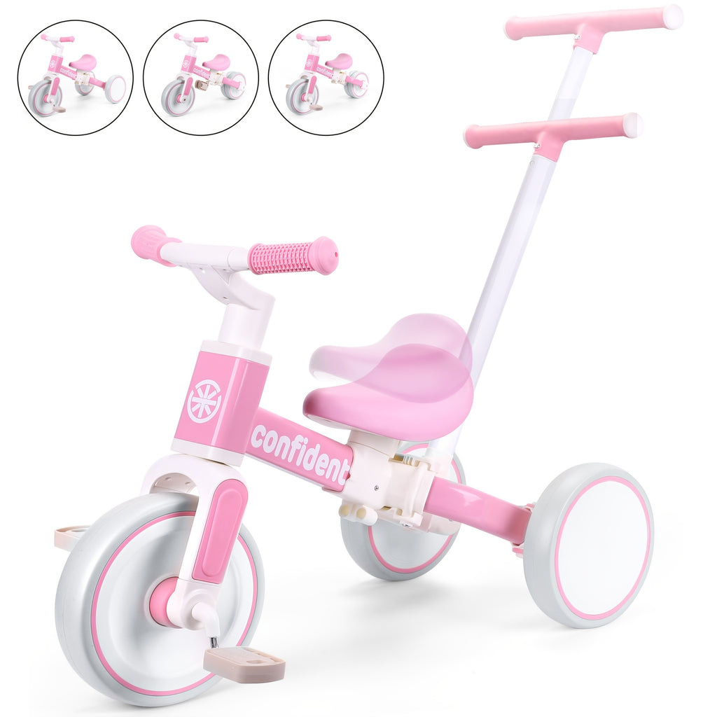 Baby Balance Bike for Kids 1-3 Years Old - 5-in-1 Adjustable Toddler Trike with Parent Steering Handle, Detachable Foot Pedals & Comfort Cushion - Convertible to Stroller, Scooter, Bike - Christmas Birthday Gift for Boys Girls, Tricycle for Toddlers