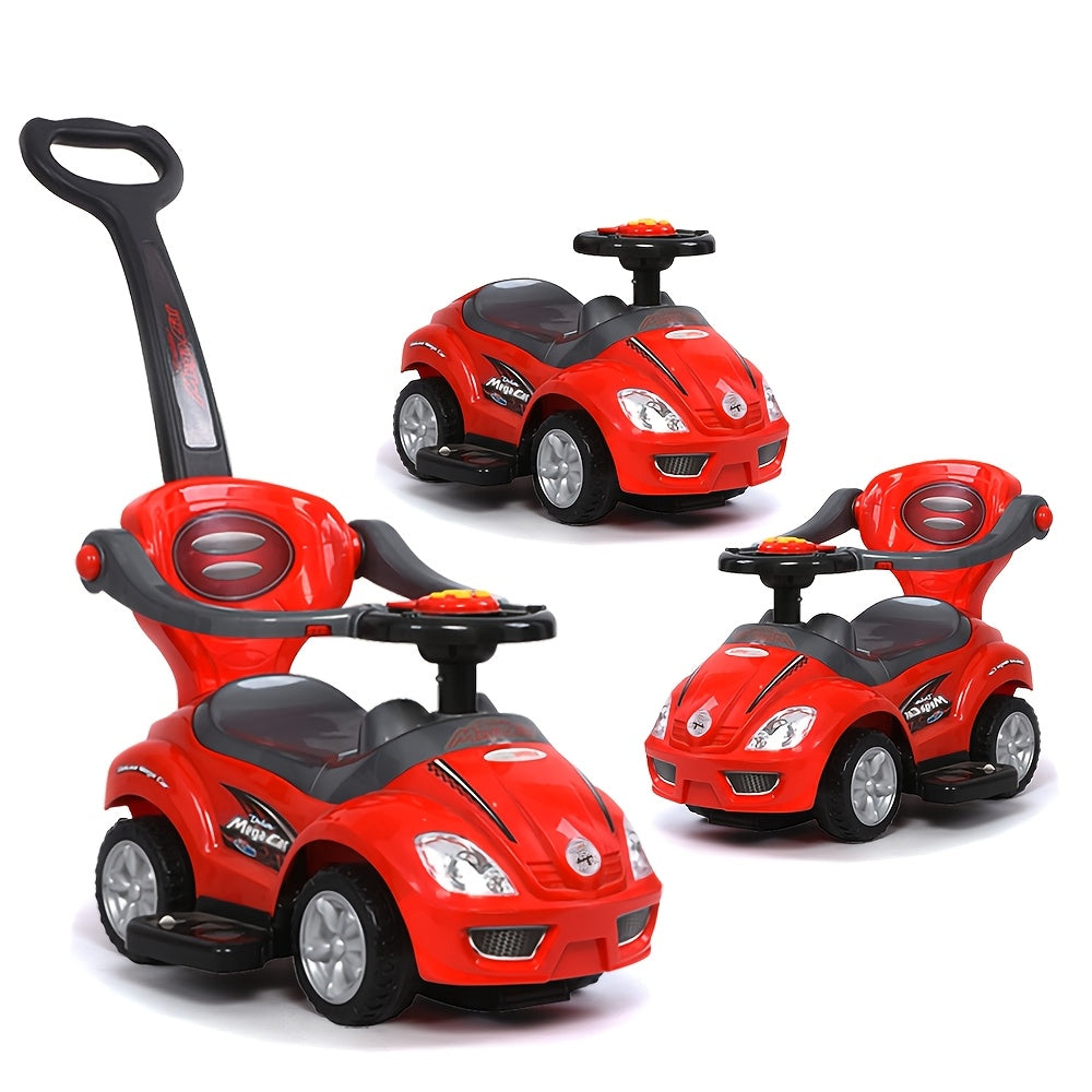 3-in-1 Youngsters Playset: Pink Push, Ride & Walker Car with Guardrail, Music & Under Seat Storage - Safe & Fun for Indoor\u002FOutdoor Play, Ages 18-36 Months, Youngsters Toys