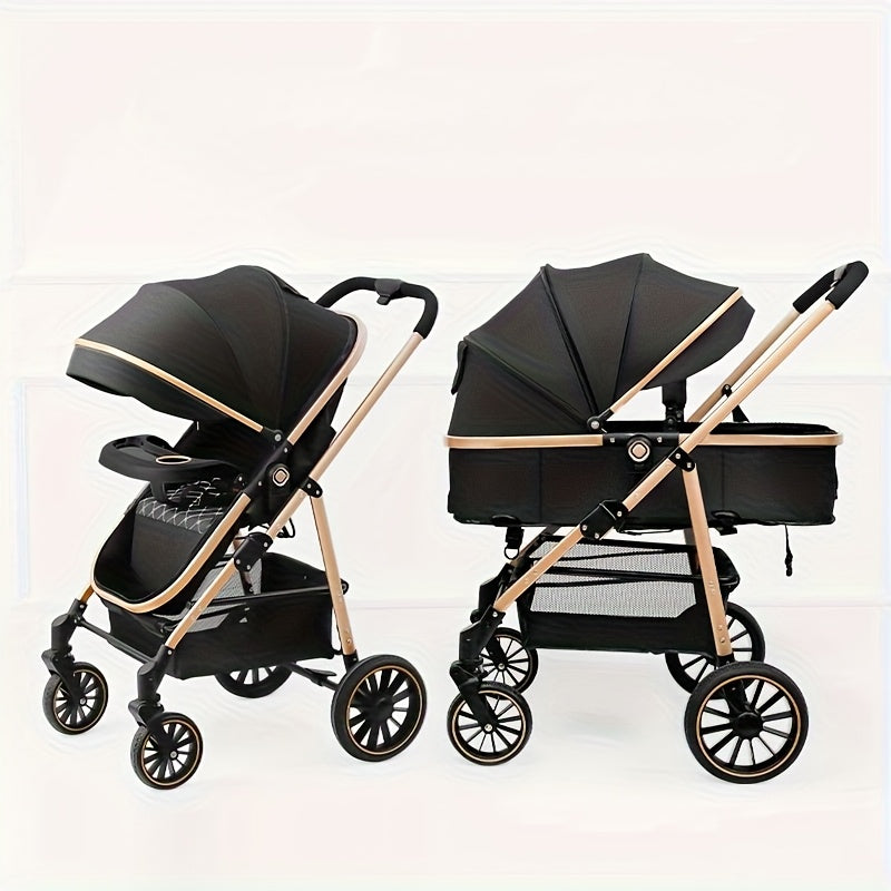 3-in-1 Travel Stroller - Lightweight, Quick Fold, One-Click Operation, Black Design, Non-Slip Wheels, Large Capacity Basket, Portable for Outgoing Parents, Durable Metal Frame, Compact Stroller