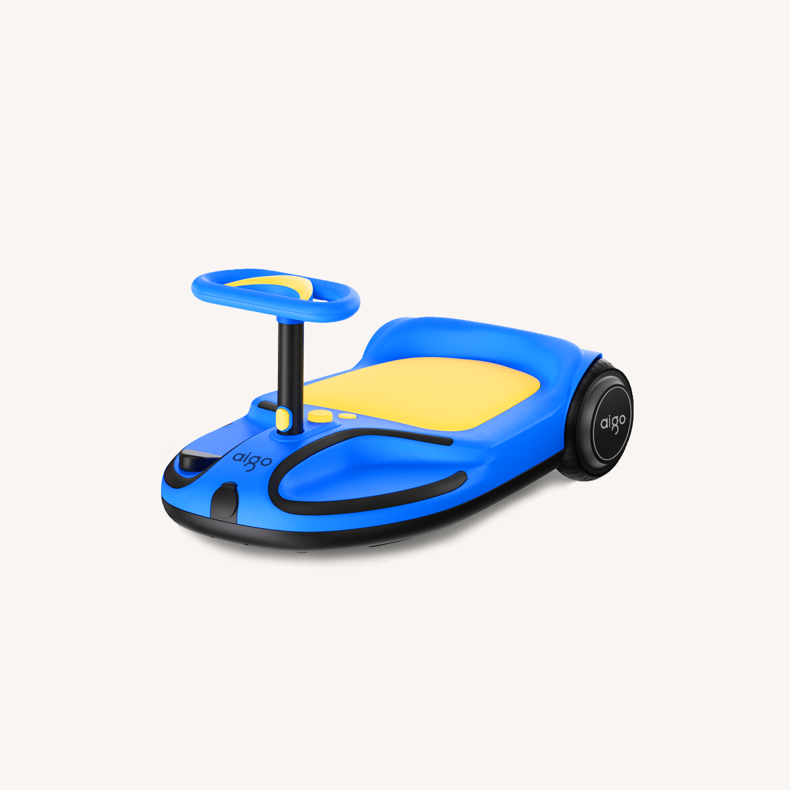 aigo HappyRoll E7 Joyride Electric children's go-kart, features a powerful built-in wireless speaker,Max power 100w, 5Mph, Range at Max Speed 5 Miles, Multifunction Steering Wheel,Ambient & Tail Lights,Ages 3 and up,Load capacity 110 lbs