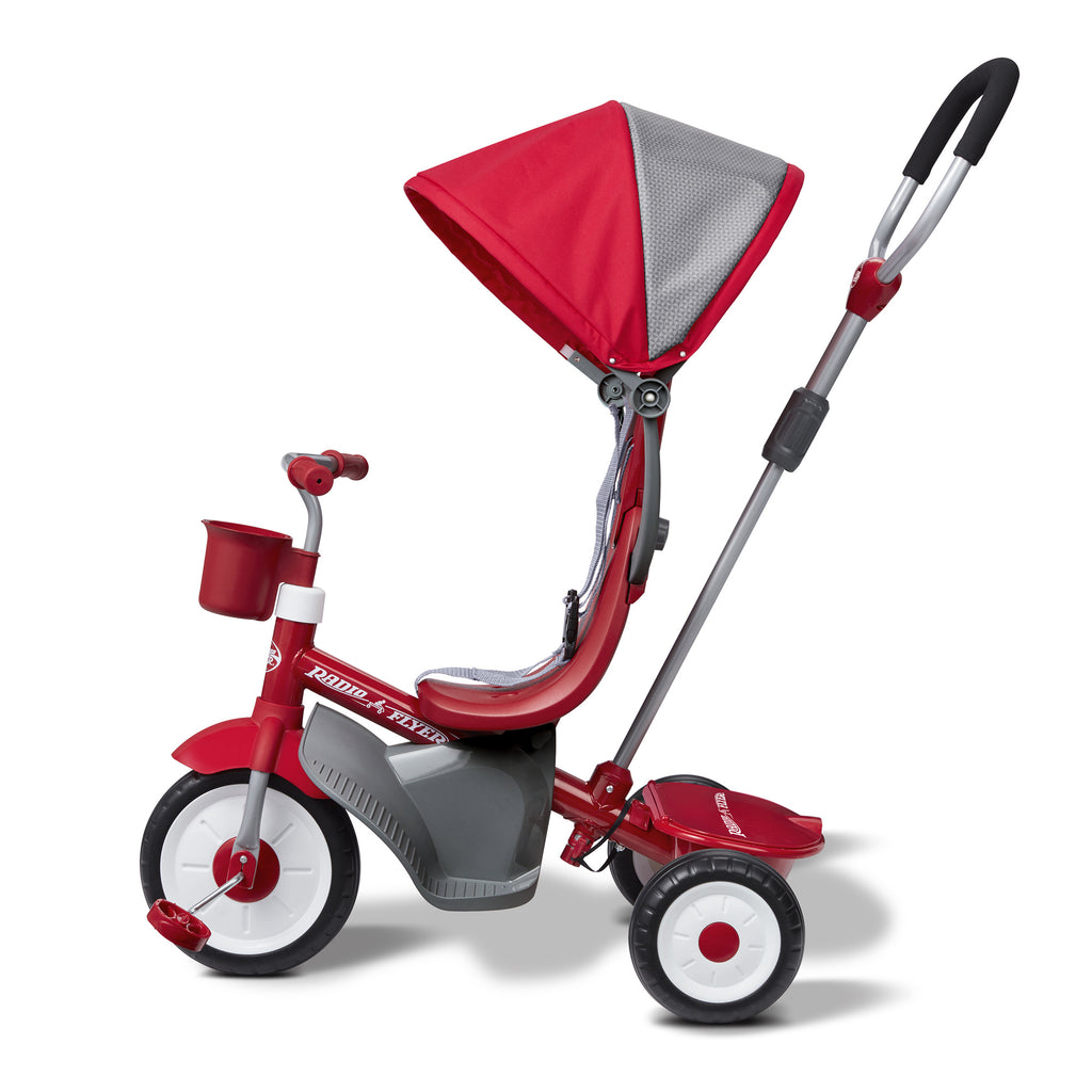 Radio Flyer Stroller Tricycle, EZ Fold 4-in-1 Stroll 'N Trike for Infant & Toddler, Red
