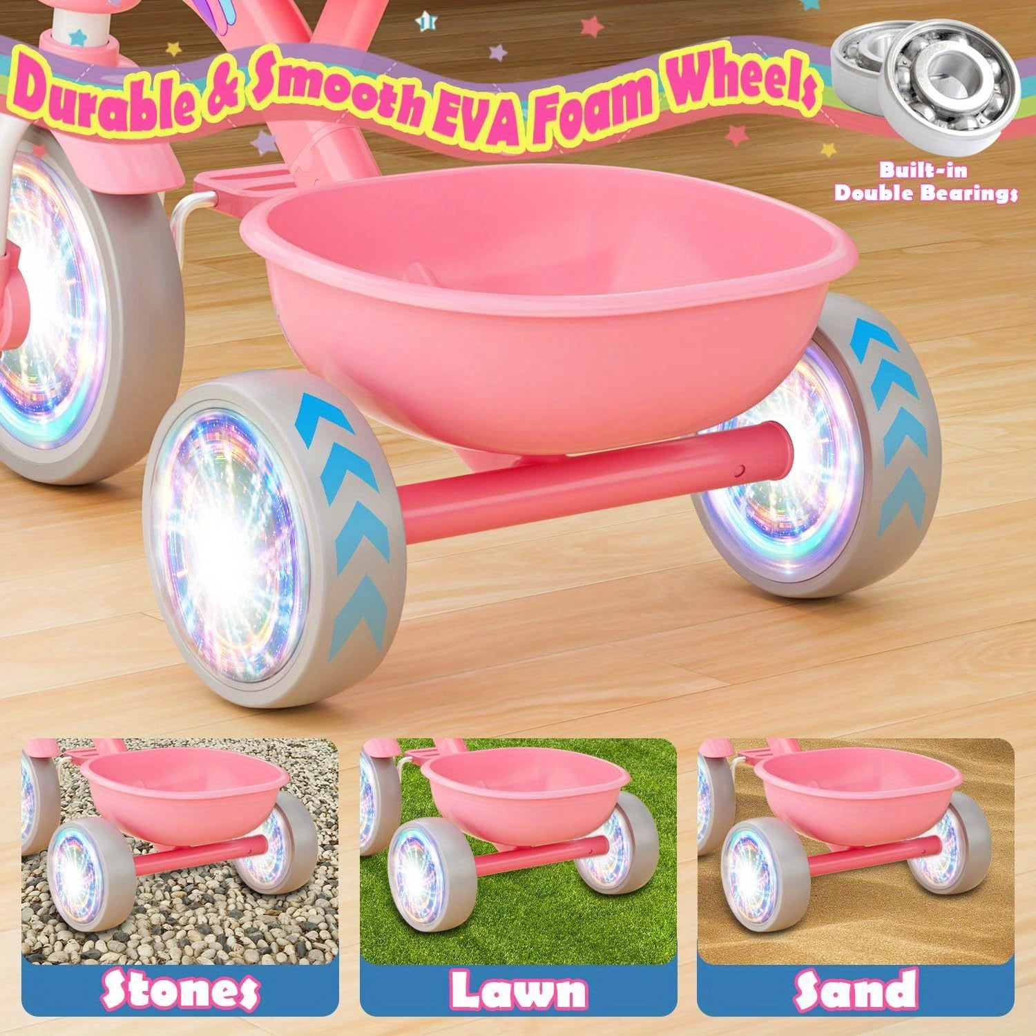 Tricycle for Toddlers 1-3 3-5 Year Olds, Unicorn Toddler Bike Baby Balance Bike with Colorful Lighting Wheels & Large Basket, Birthday Gift and Toy for 1 2 3 4 5 Year Olds Boys and Girls