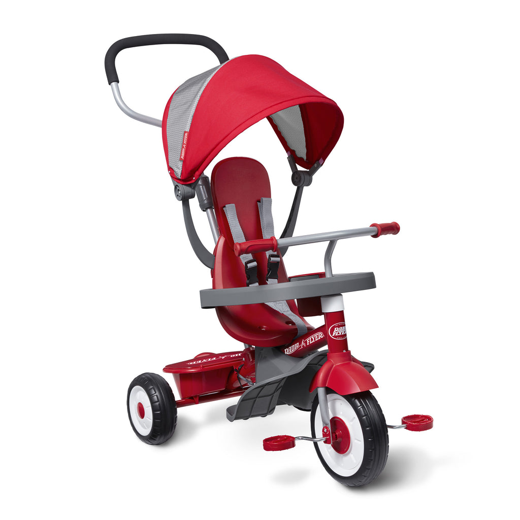 Radio Flyer Stroller Tricycle, EZ Fold 4-in-1 Stroll 'N Trike for Infant & Toddler, Red