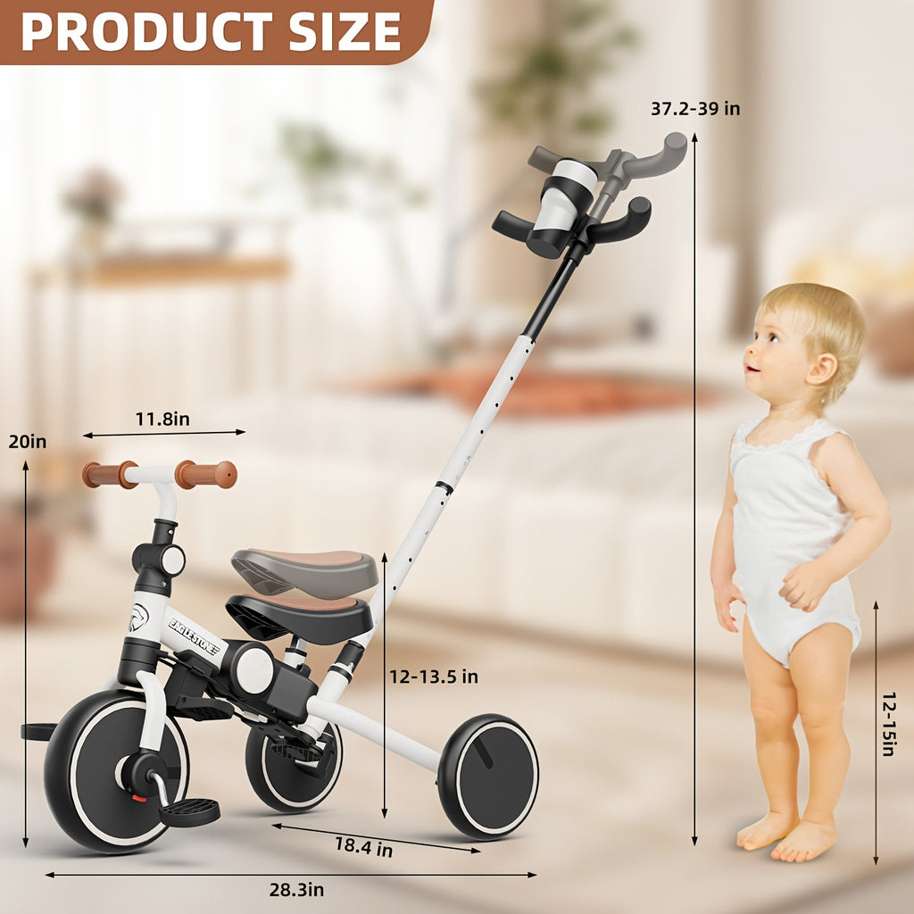 Eaglestone Toddler Tricycle, 5-in-1, Foldable Balance Bike With Push Handle, Cup Holder, Detachable Canopy, Adjustable Push Rod, For Boys And Girls, Birthday Gift