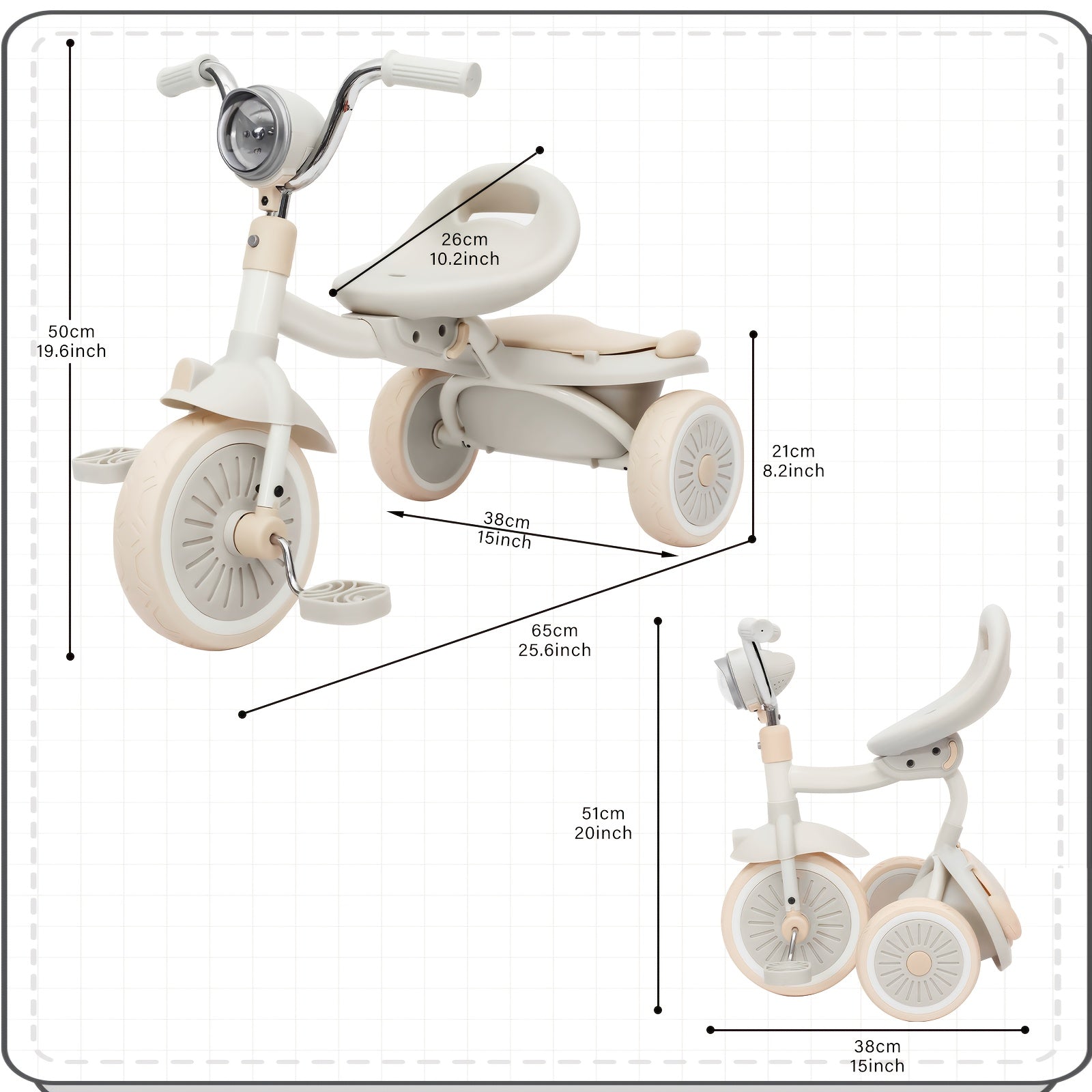 UBRAVOO Youngsters Foldable Tricycle Trike with Pedals, Unique PU Wheels with Elasticity Shock-absorbing Effect, Cool Lights, 1-5 Years