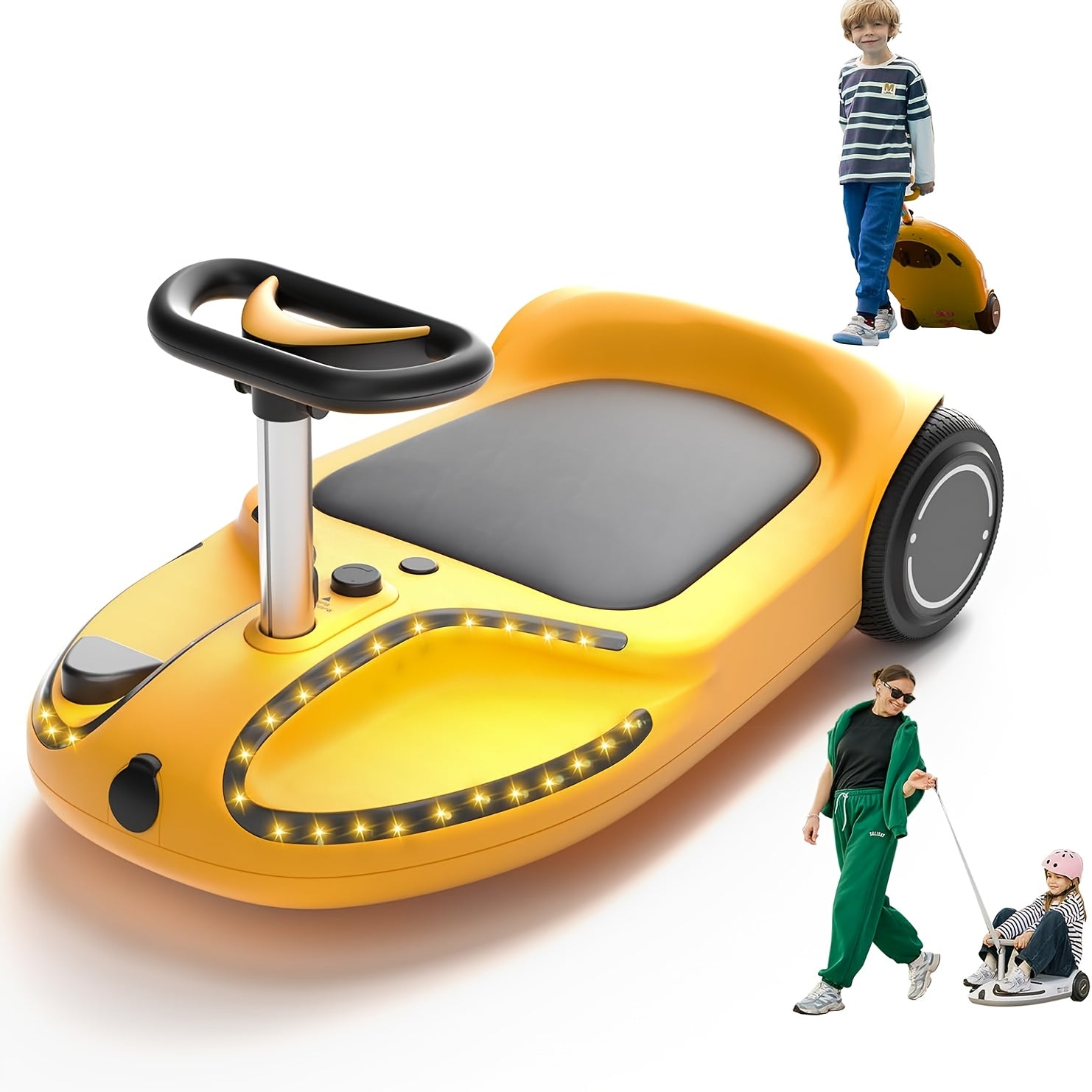 Electric Wiggle Car, 4in 1 Wiggle Car Ride On Toy, Lithium Rechargeable Battery, 3 Speed Modes, Rollover And Easy Assembly, 100+ Lights Modes, Wireless, Wiggle Car for Ages 3+, The Best Birthday And Holiday Gift for Children