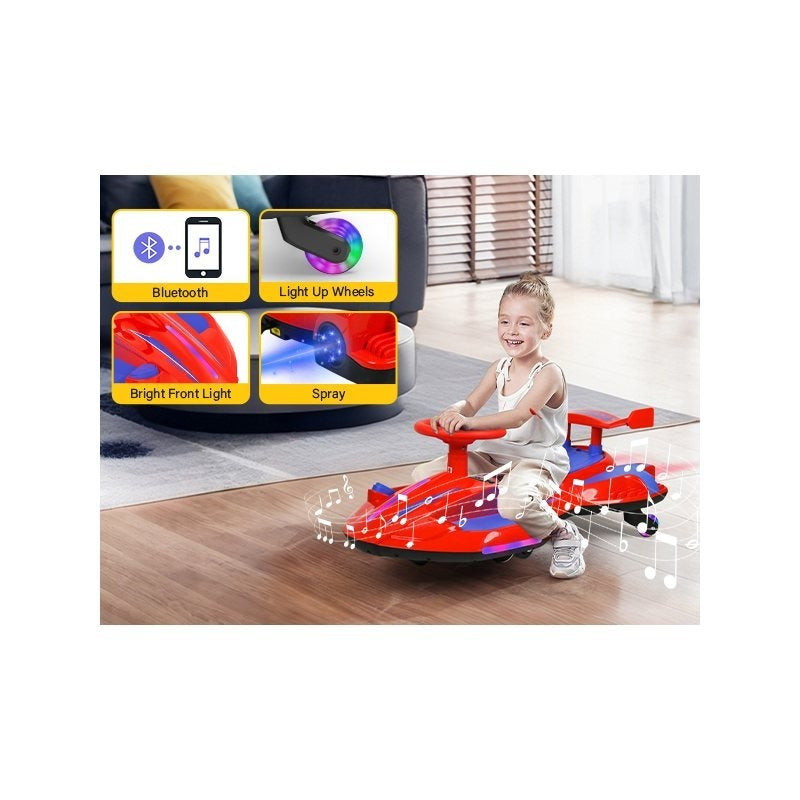 Riding twist car, children's electric twist car, 360° rotating swing car riding toy, with spray function, music suitable for 3 years old and above-lingkun