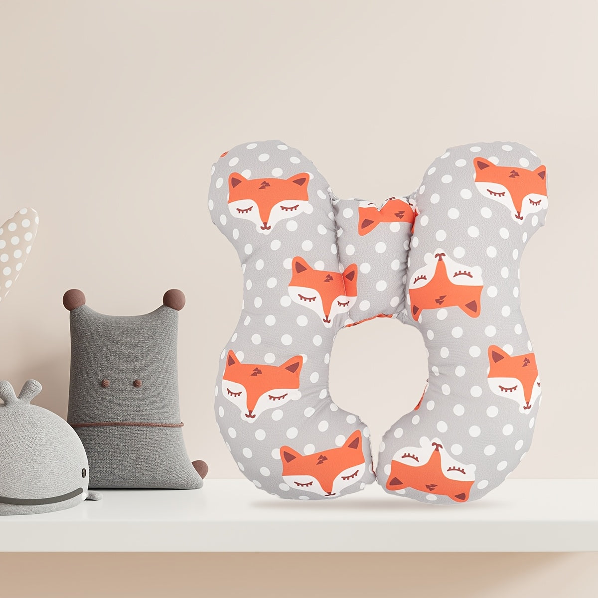 1pc Baby Stroller Headrest Durable Polyester 1pc Baby Stroller Headrest Cushion | Cute Animal Design, Safety Seat Support Pad for Comfort and Security, Orange & White Polka Dot Pattern, Perfect for Toddler Travel, Stroller Accessorie